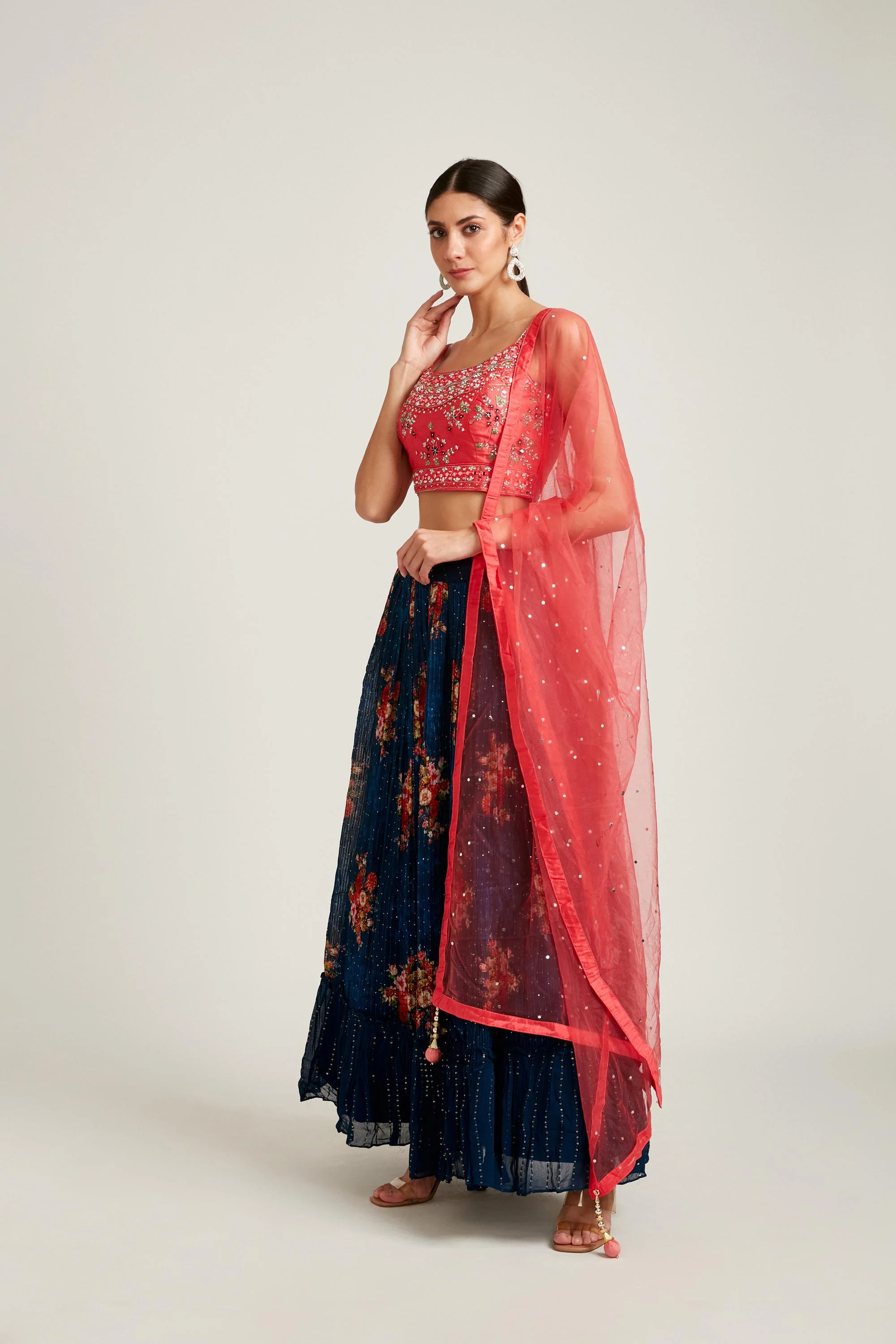 Neerus Peacock Color Georgette Fabric Lehenga Choli