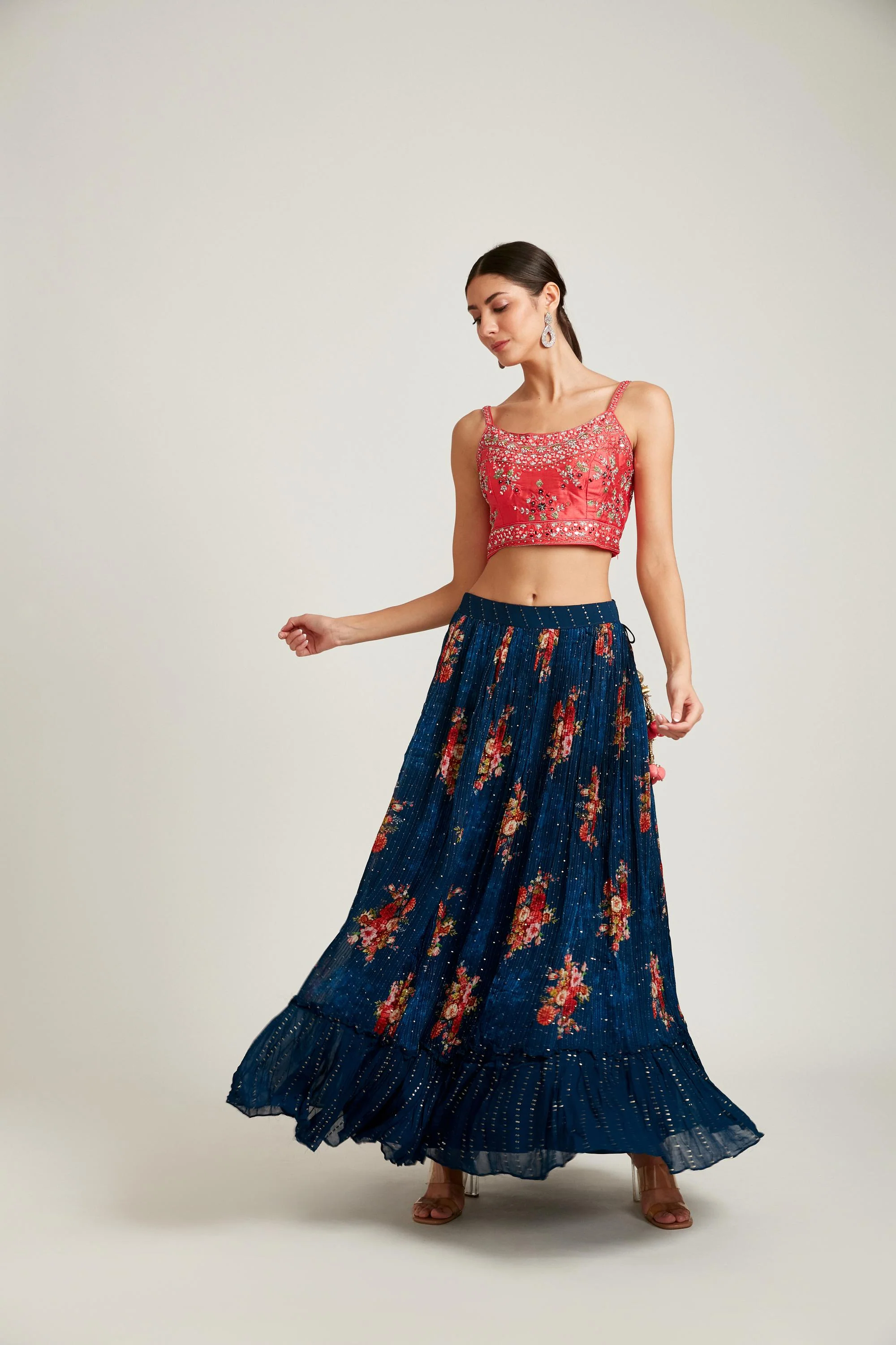 Neerus Peacock Color Georgette Fabric Lehenga Choli - Image 2