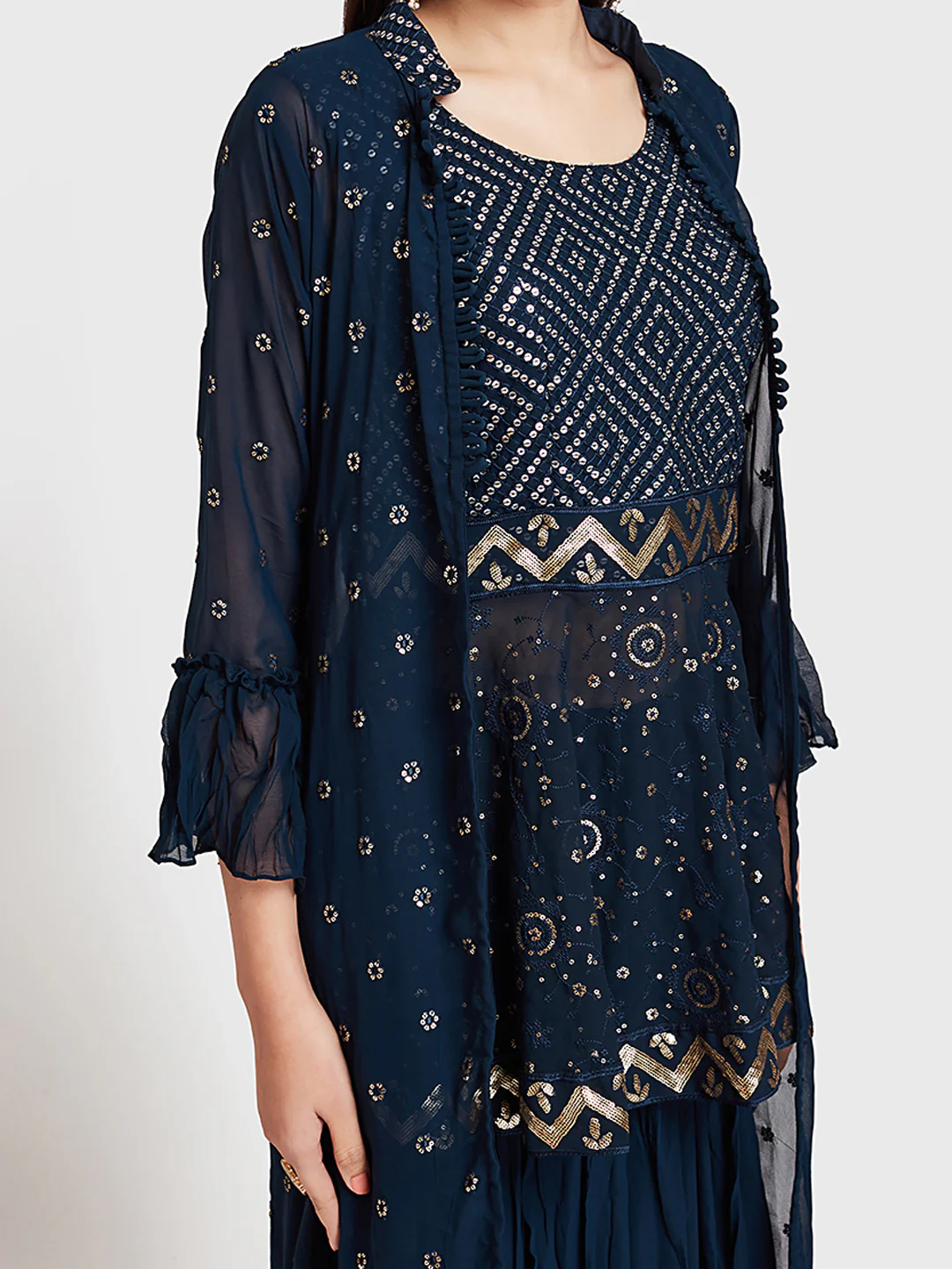 Neerus Peacock Color Georgette Fabric Suit-Fusion - Image 5