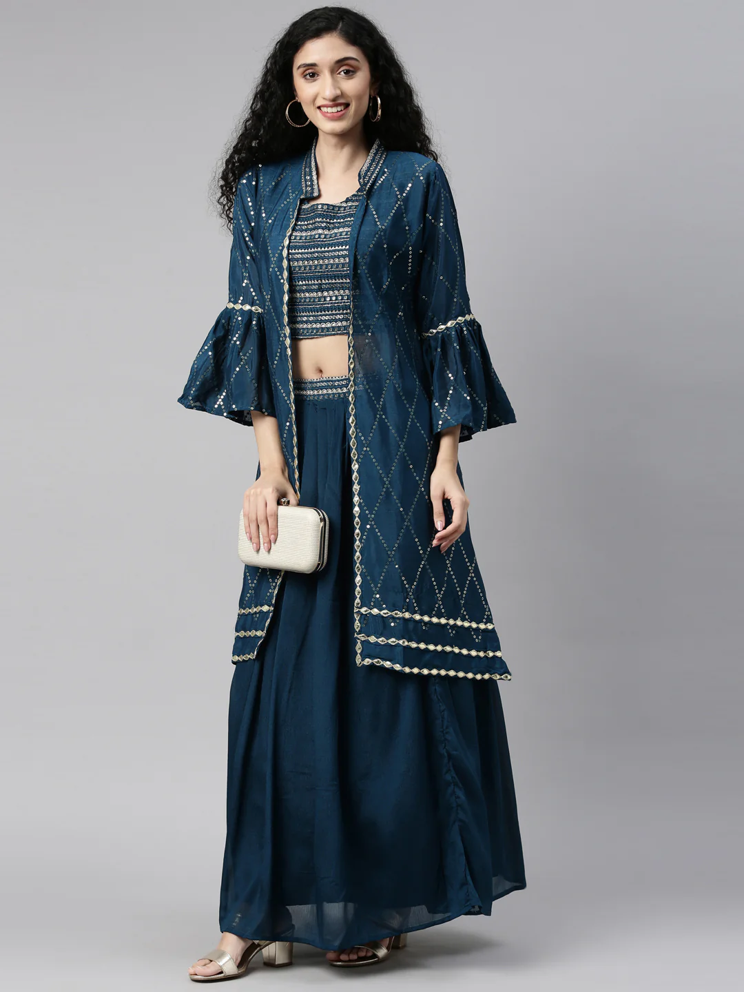 Neerus Peacock Color Georgette Fabric Suit Set - Image 33