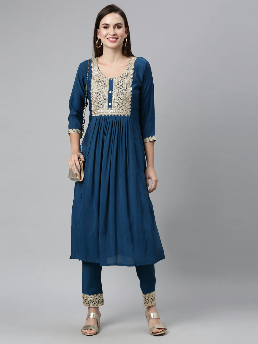 Neerus Peacock Color Shantoon Fabric Kurta Sets - Image 4