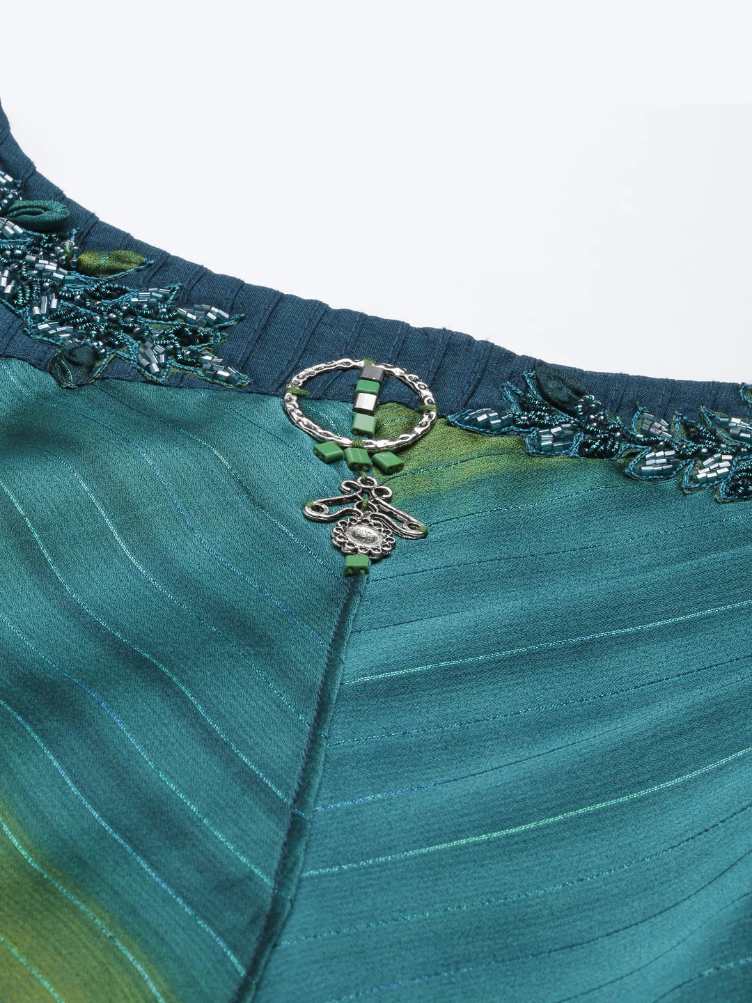 Neerus Peacock Color Silk Fabric Kurta - Image 2