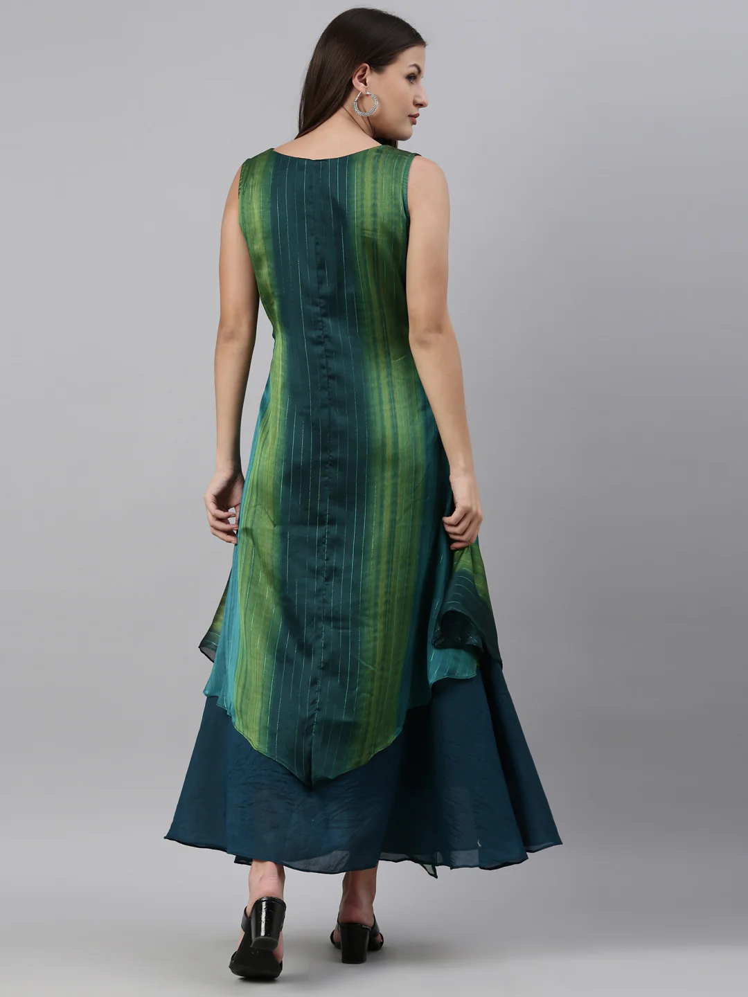 Neerus Peacock Color Silk Fabric Kurta - Image 5