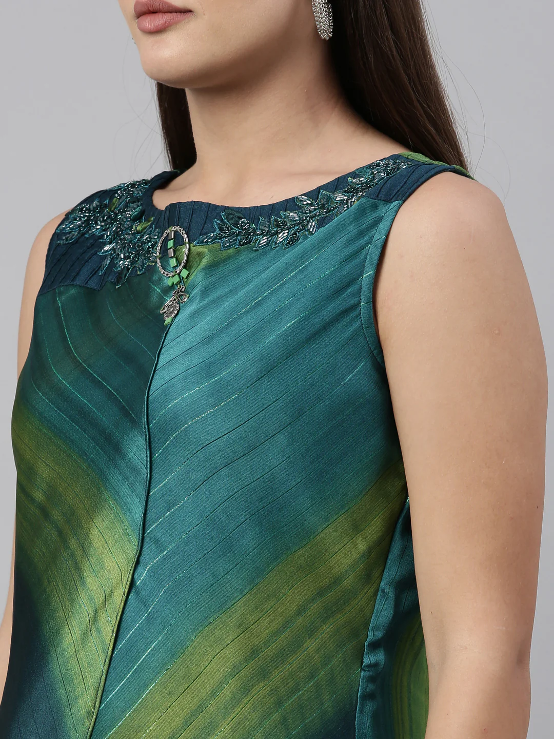 Neerus Peacock Color Silk Fabric Kurta - Image 8