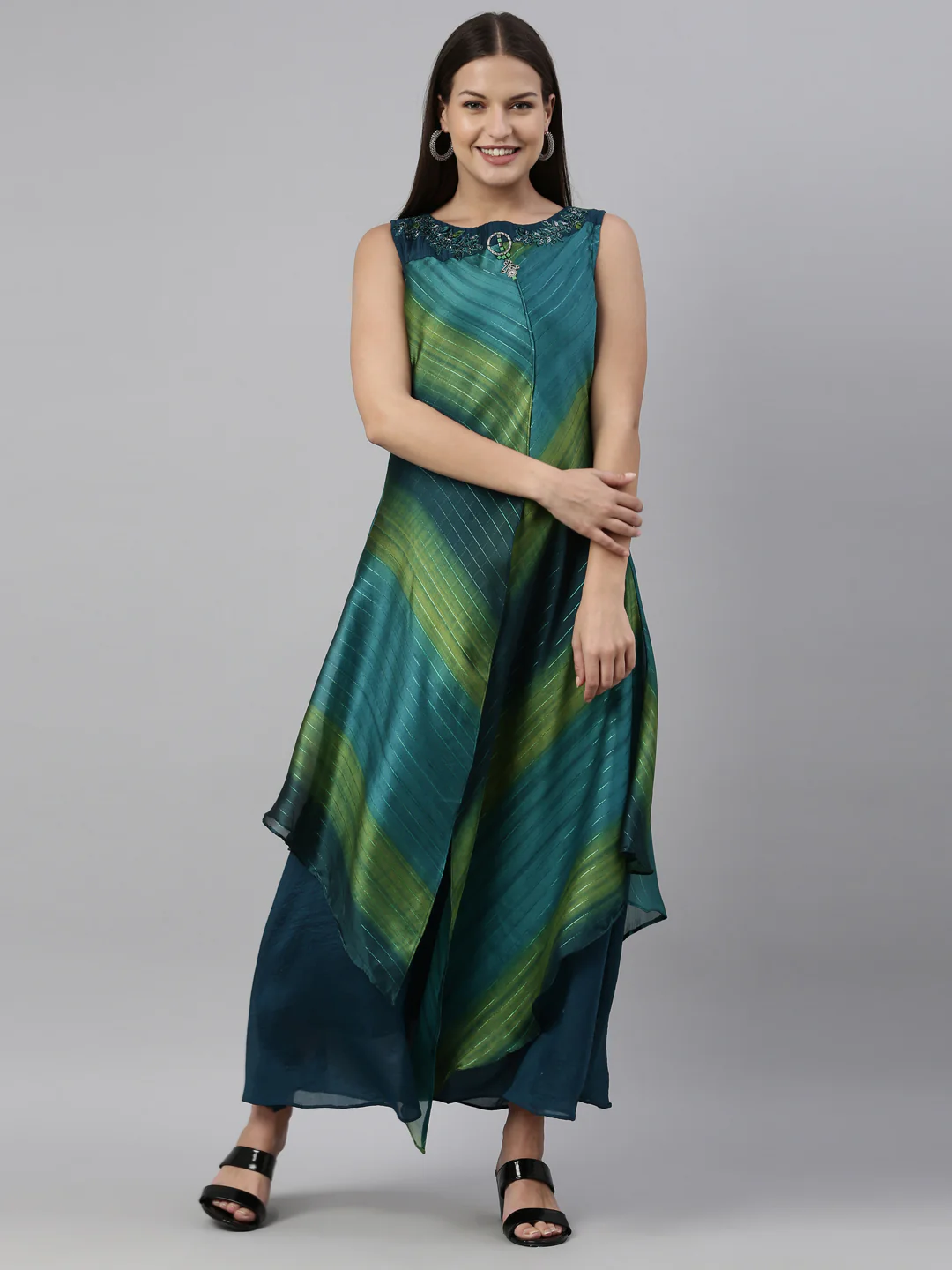 Neerus Peacock Color Silk Fabric Kurta - Image 9