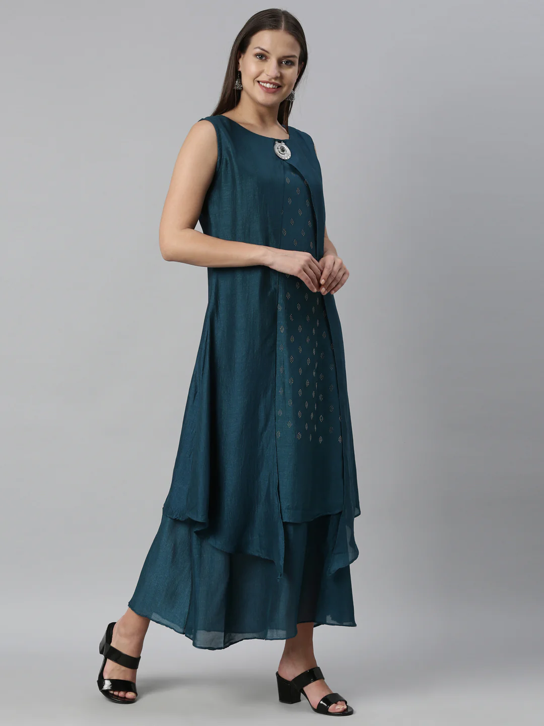 Neerus Peacock Color Silk Fabric Kurta - Image 4