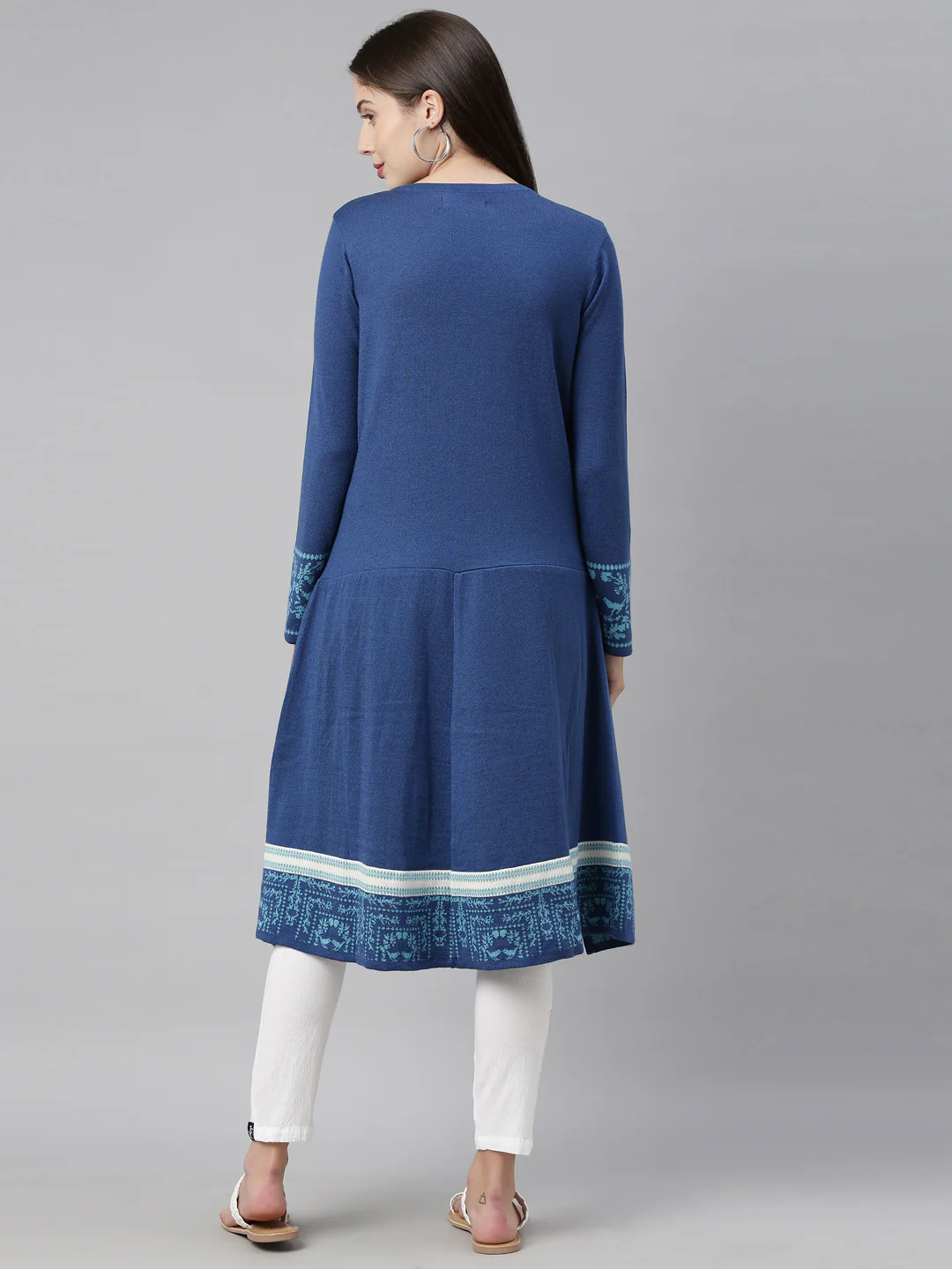 Neerus Peacock Color Undefined Fabric Kurtha Winter Wear - Image 7