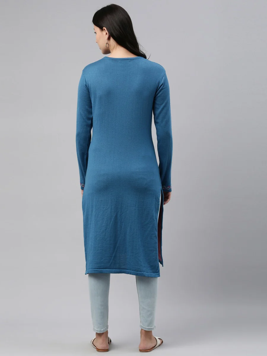 Neerus Peacock Color Winter Wear Kurtha - Image 8