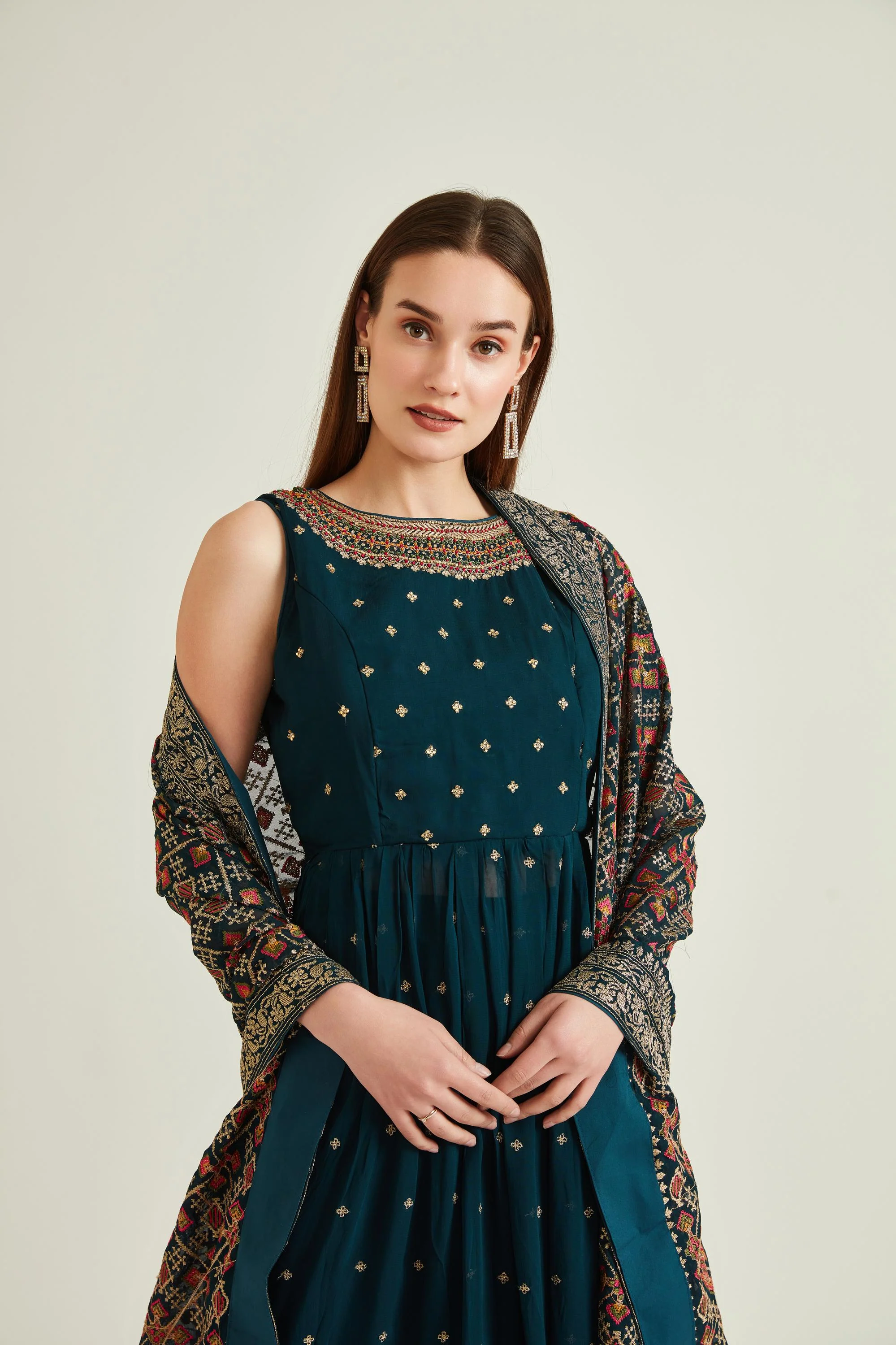 Neerus Peacock Colour Georgette Fabric Suit - Image 4