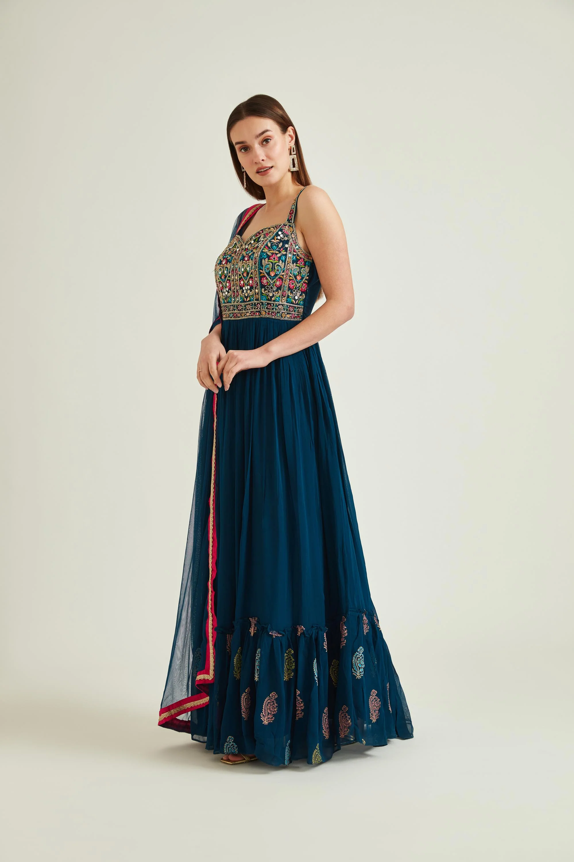Neerus Peacock Colour Georgette Fabric Suit
