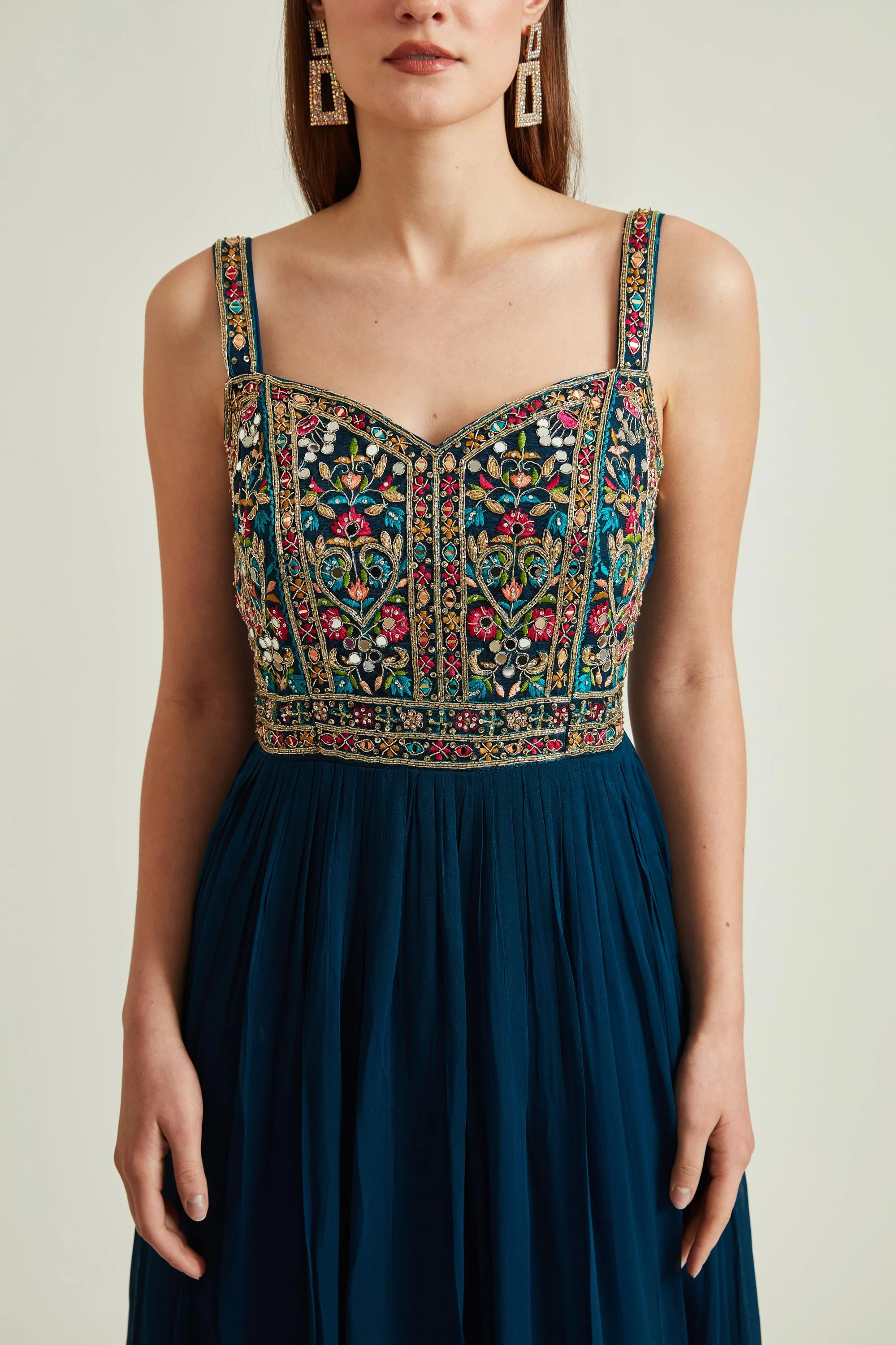 Neerus Peacock Colour Georgette Fabric Suit - Image 3