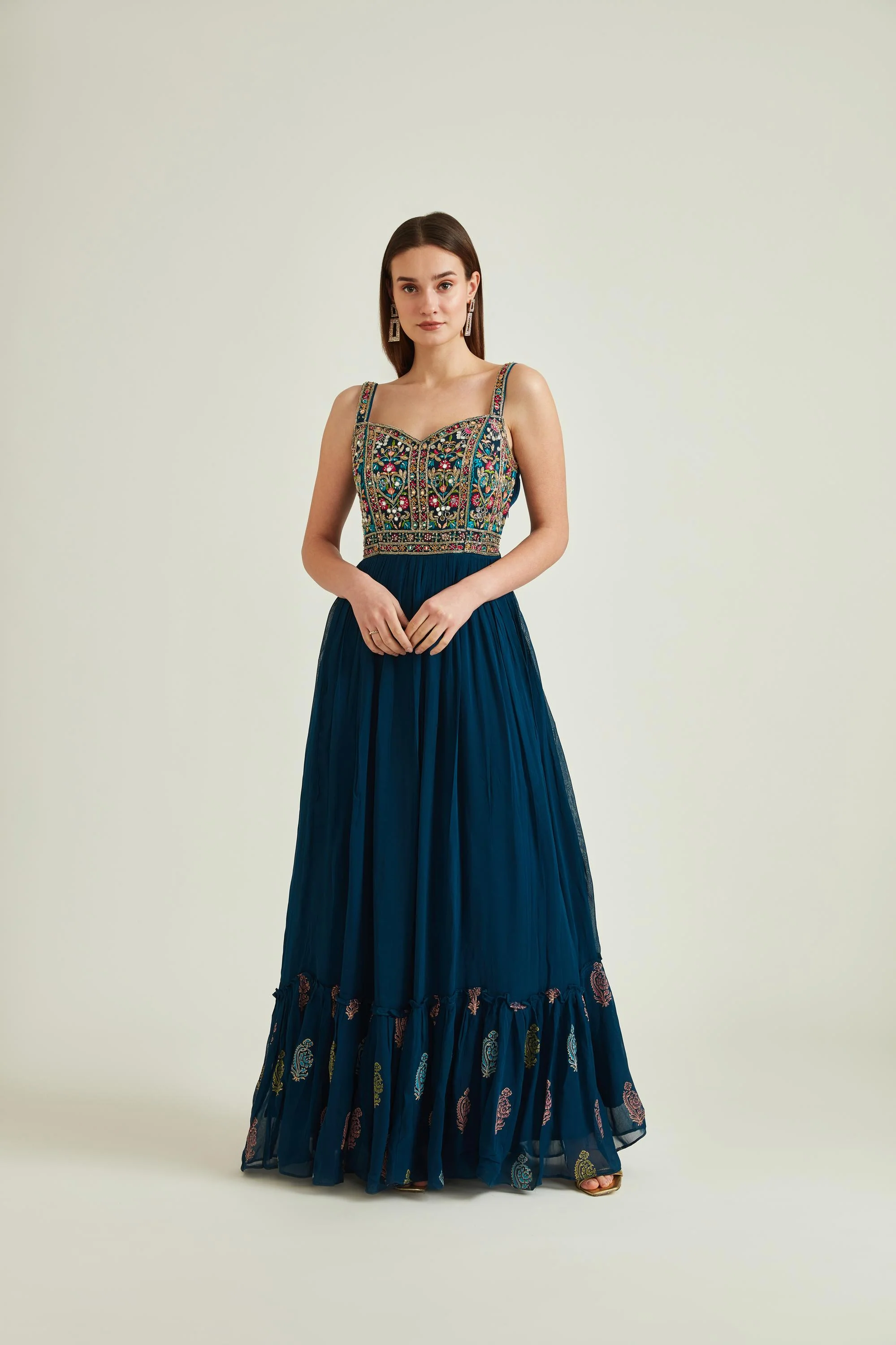 Neerus Peacock Colour Georgette Fabric Suit - Image 4