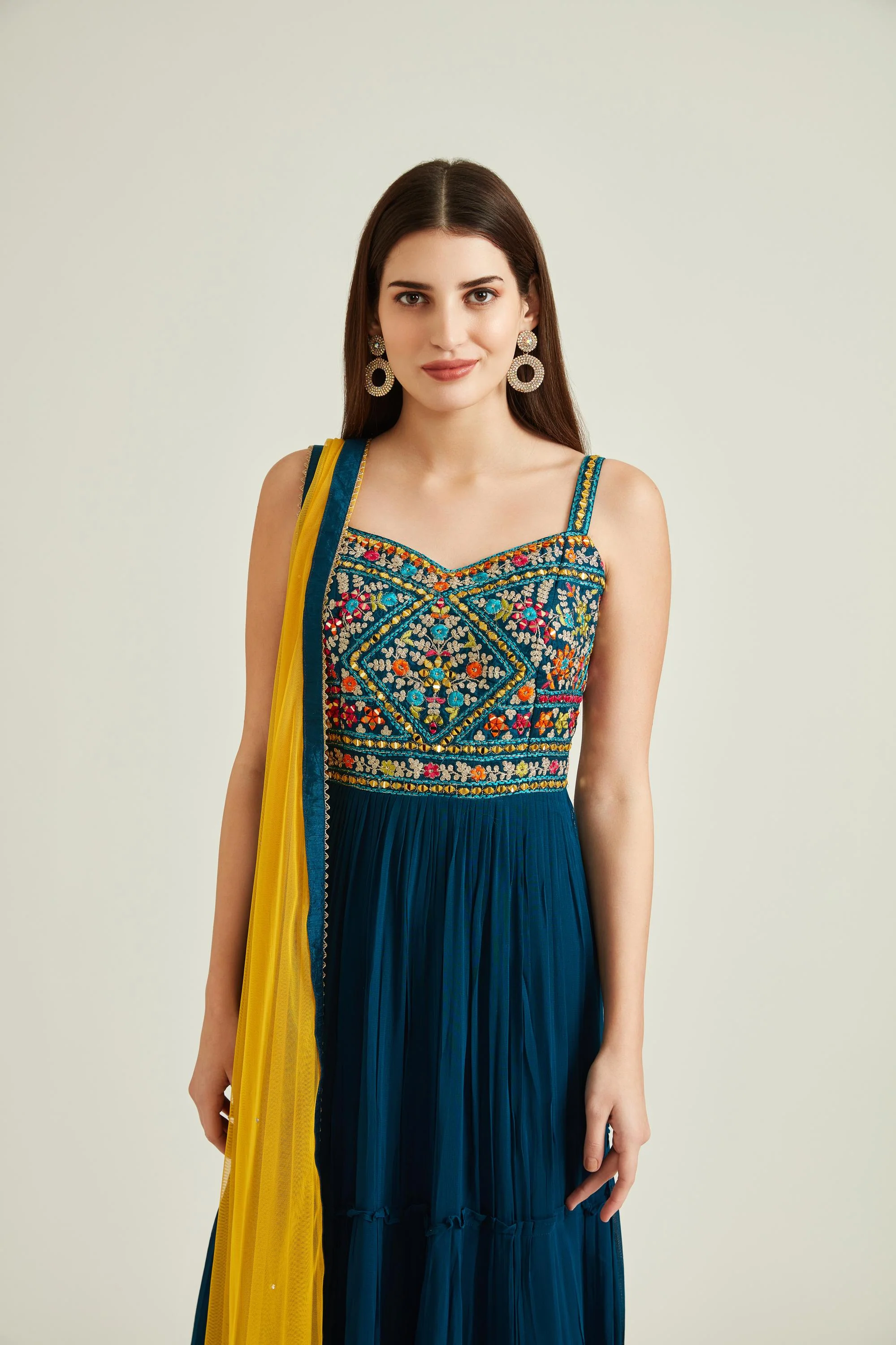 Neerus Peacock Colour Georgette Fabric Suit - Image 2