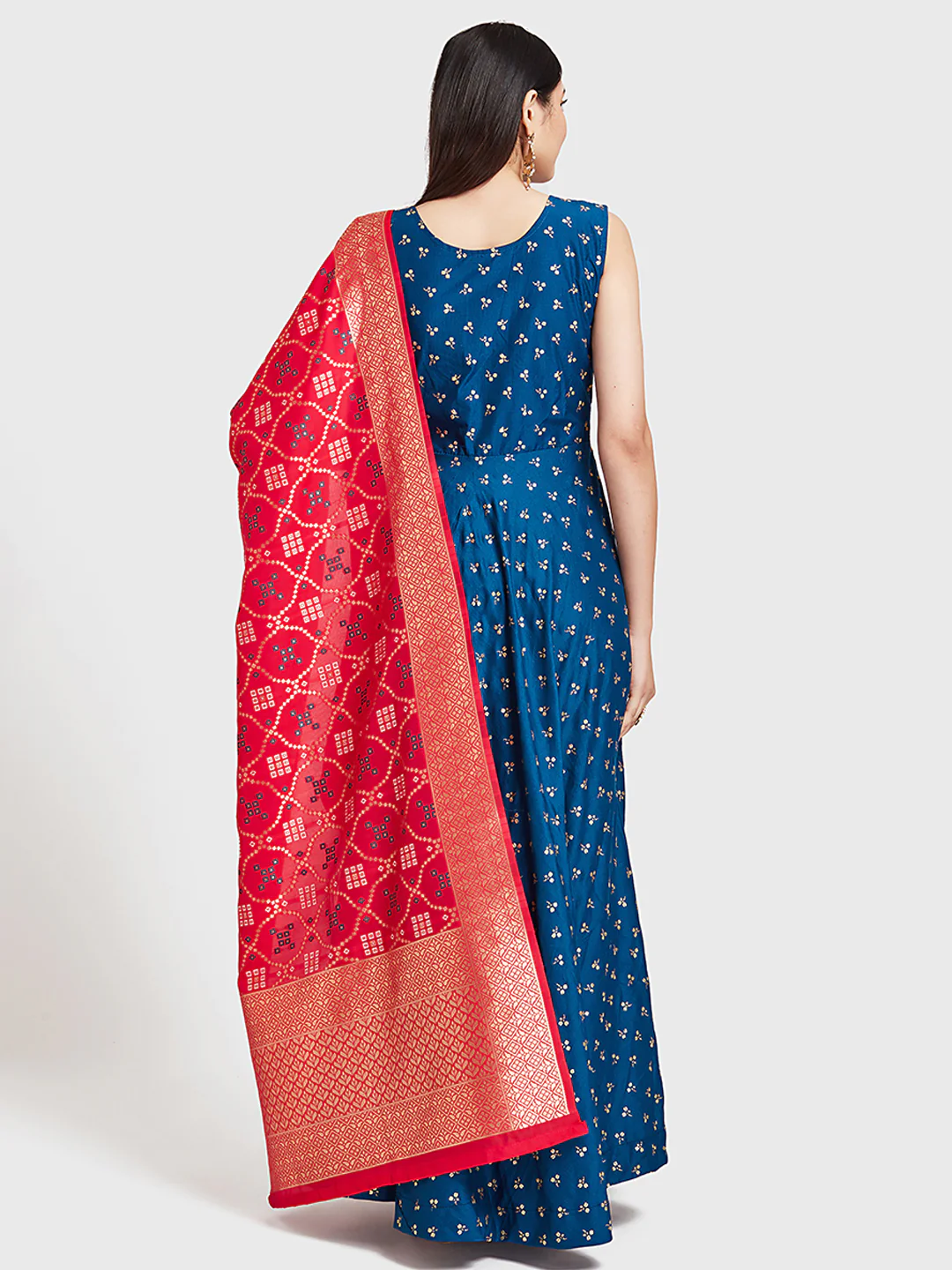 Neerus Pink & Blue Zari Lehenga Set - Image 5