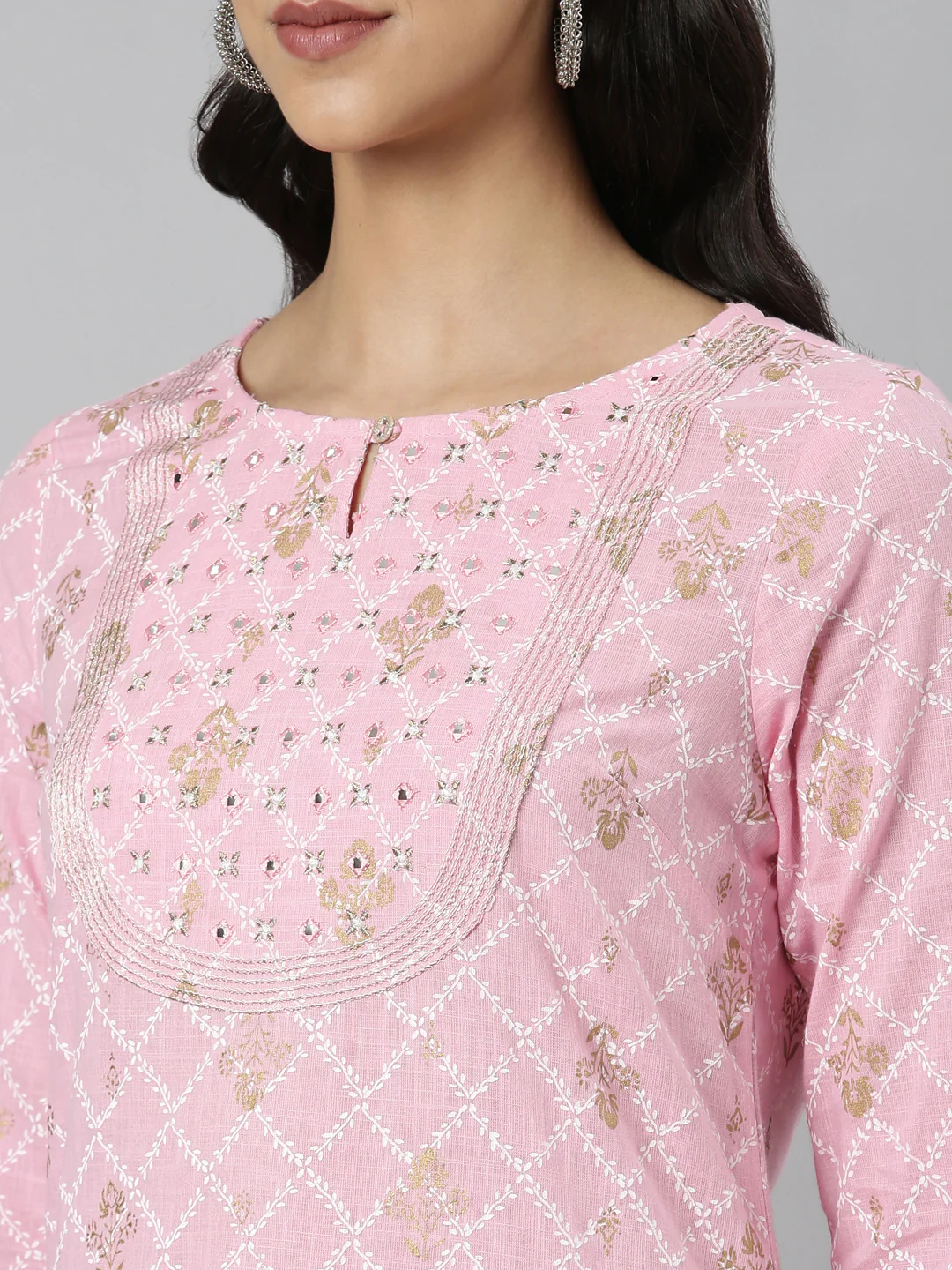 Neerus Pink Casual Floral Straight Kurta - Image 5