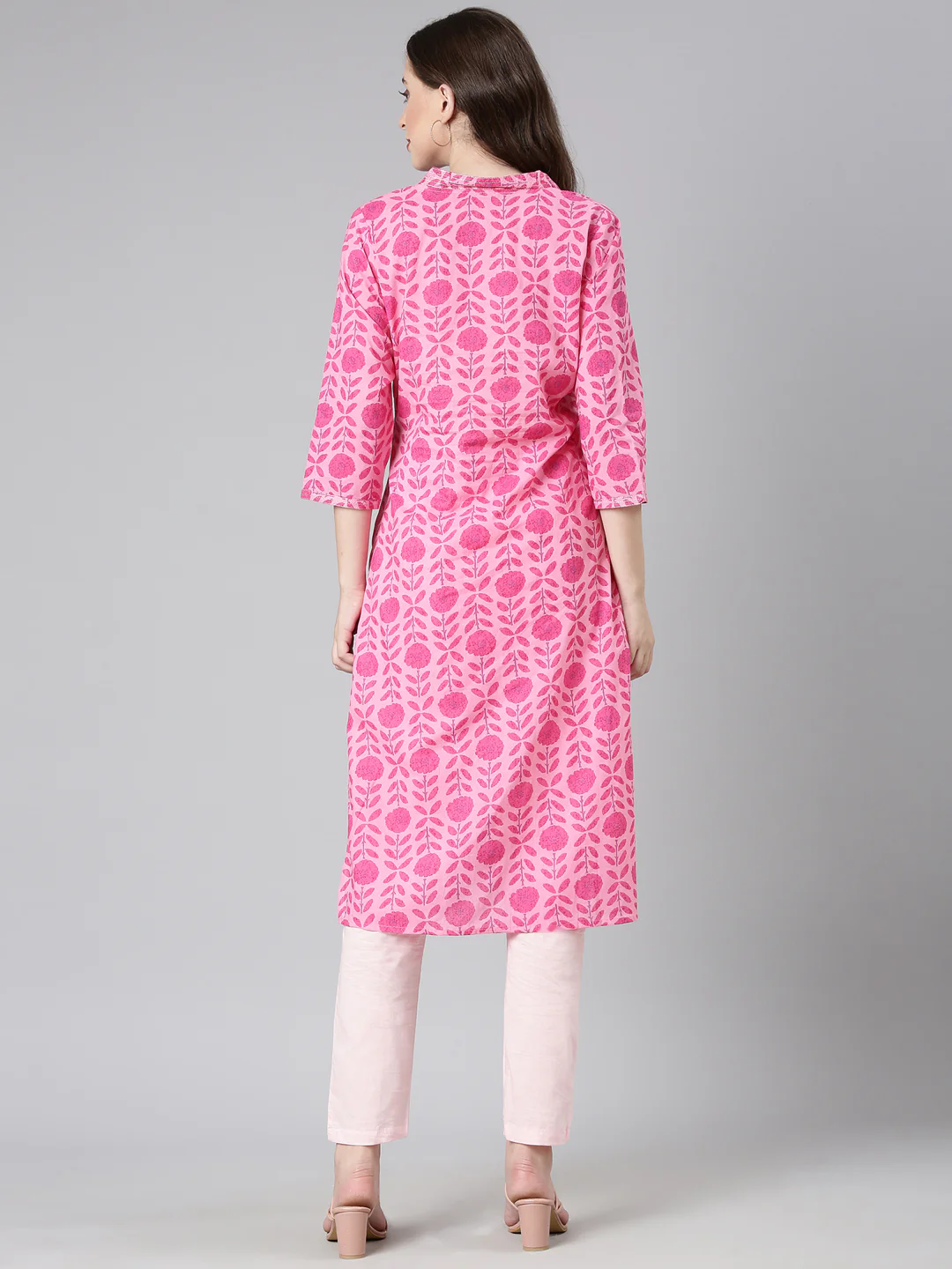 Neerus Pink Casual Floral Straight Kurta - Image 3