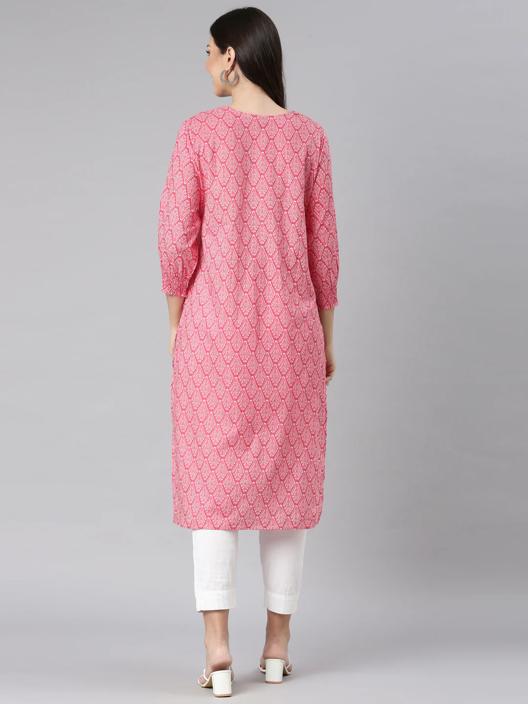 Neerus Pink Casual Quirky Straight Kurta - Image 3