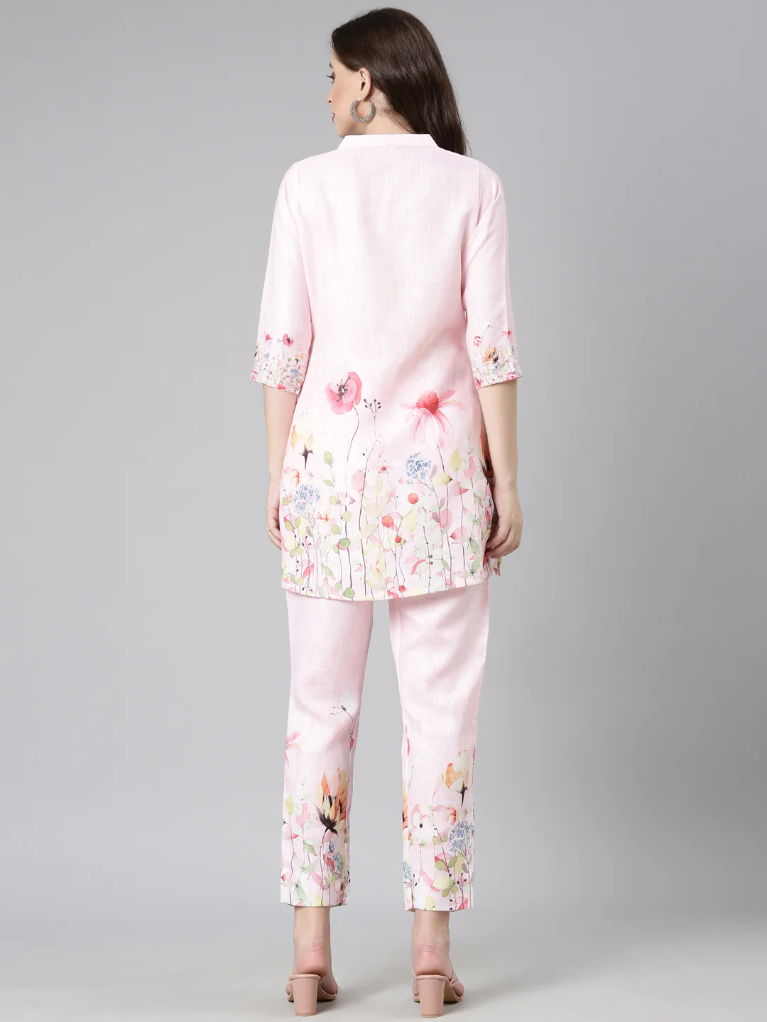 Neerus Pink Casual Solid Kurti with Trousers - Image 3