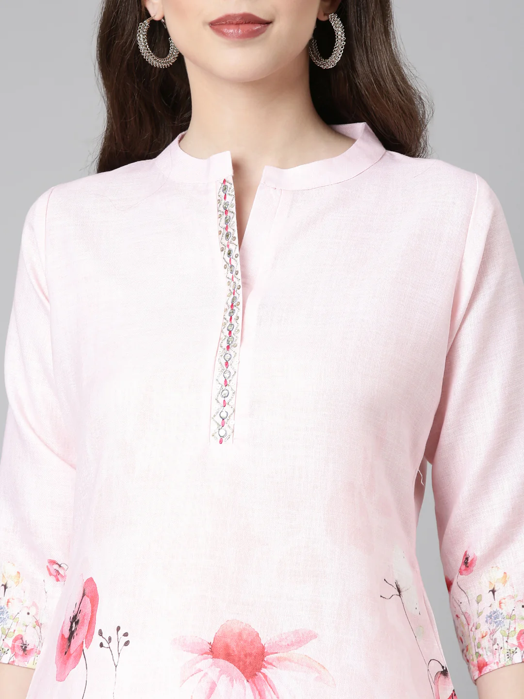 Neerus Pink Casual Solid Kurti with Trousers - Image 4