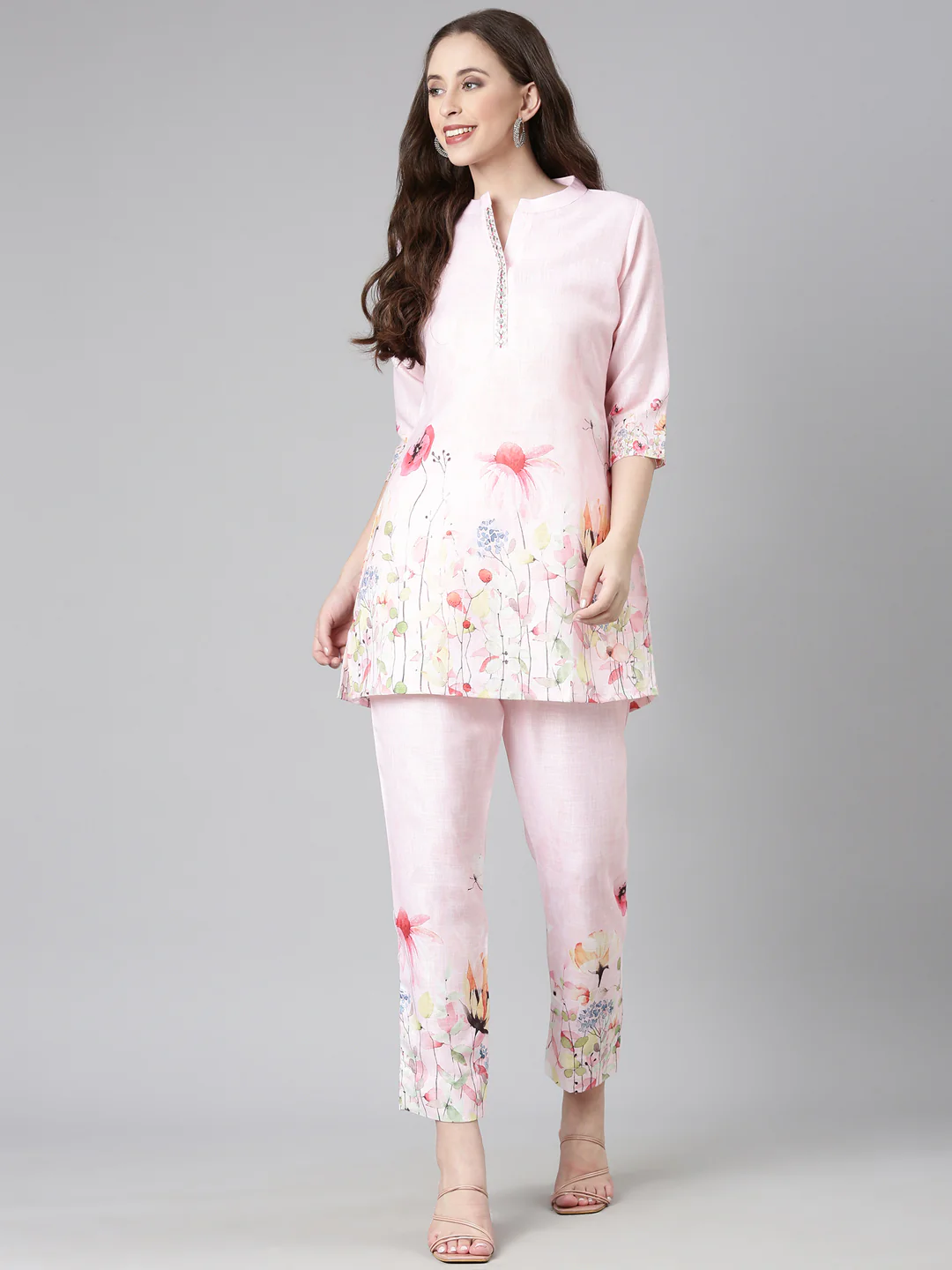 Neerus Pink Casual Solid Kurti with Trousers - Image 5