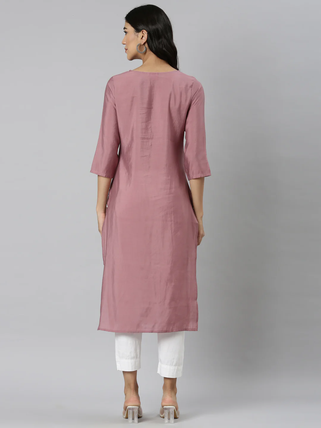 Neerus Pink Casual Solid Straight Kurta - Image 4