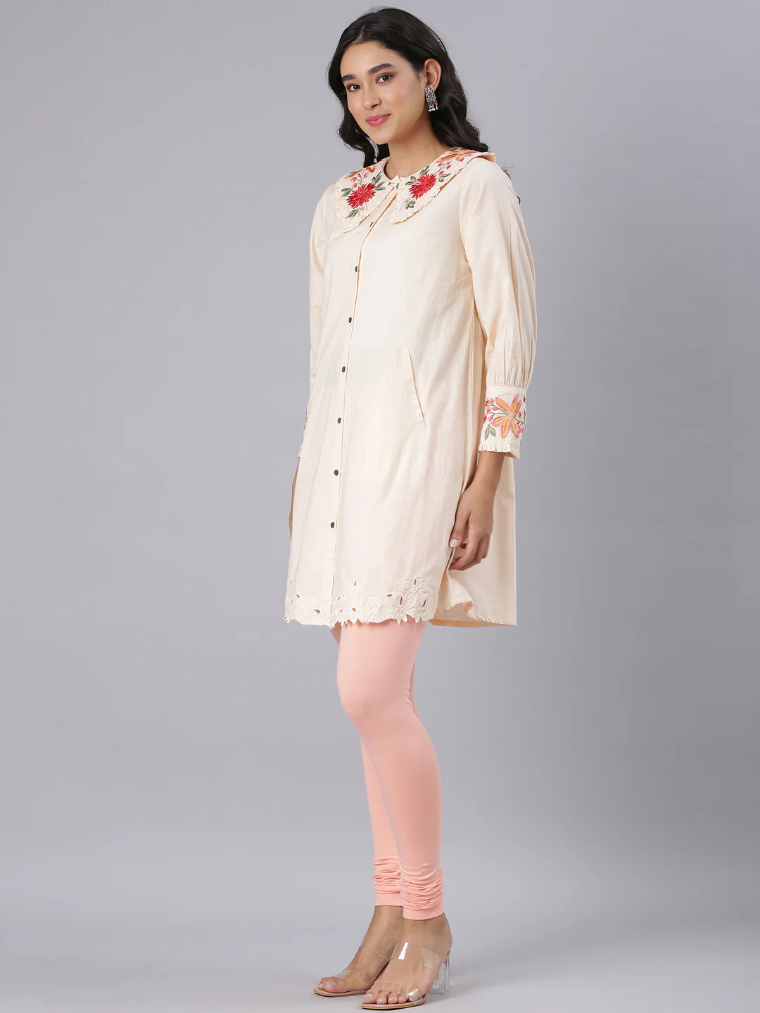 Neerus Pink Casual Solid Straight Kurtis - Image 2