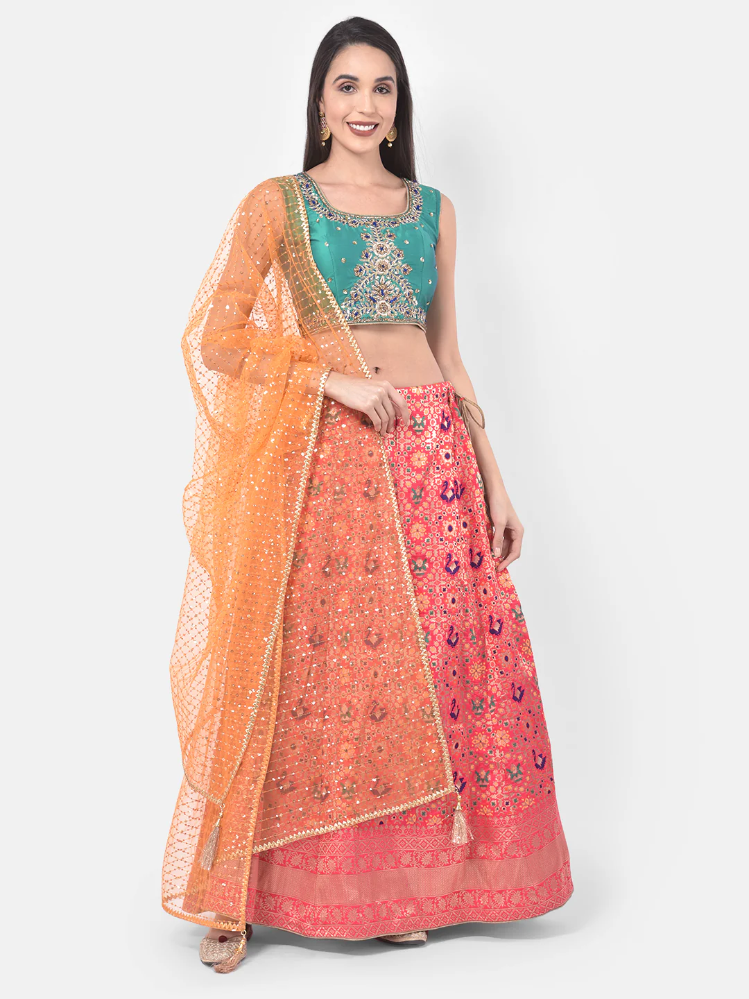 Neerus Pink Color Banaras Fabric Ghagra Set - Image 9