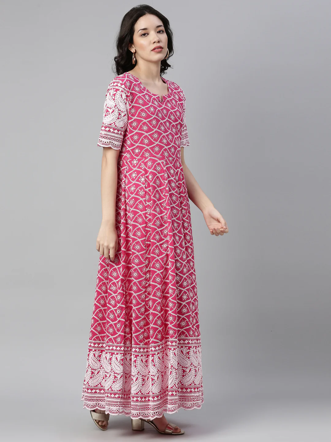 Neerus Pink Color Cotton Fabric Kurta