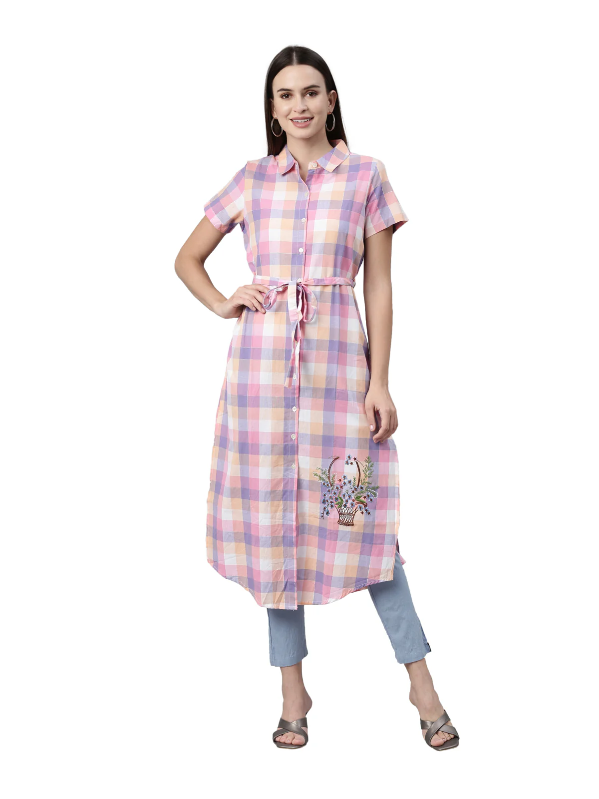 Neerus Pink Color Cotton Fabric Kurta