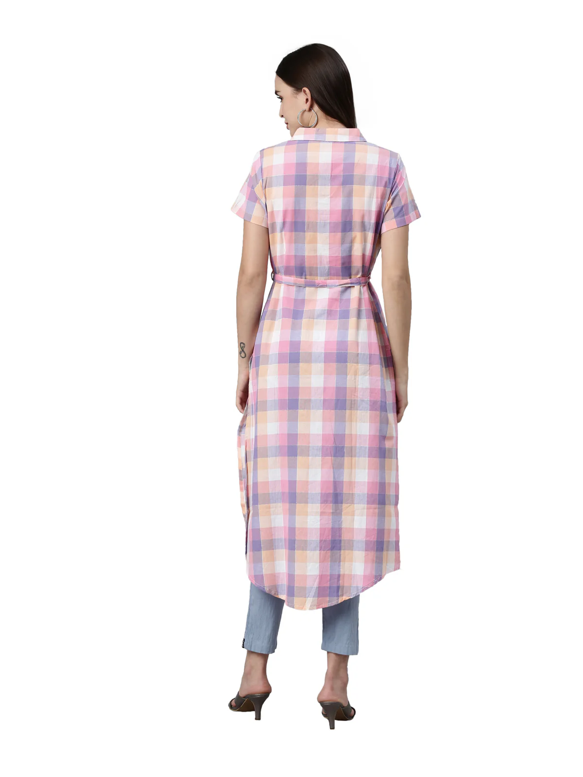 Neerus Pink Color Cotton Fabric Kurta - Image 5