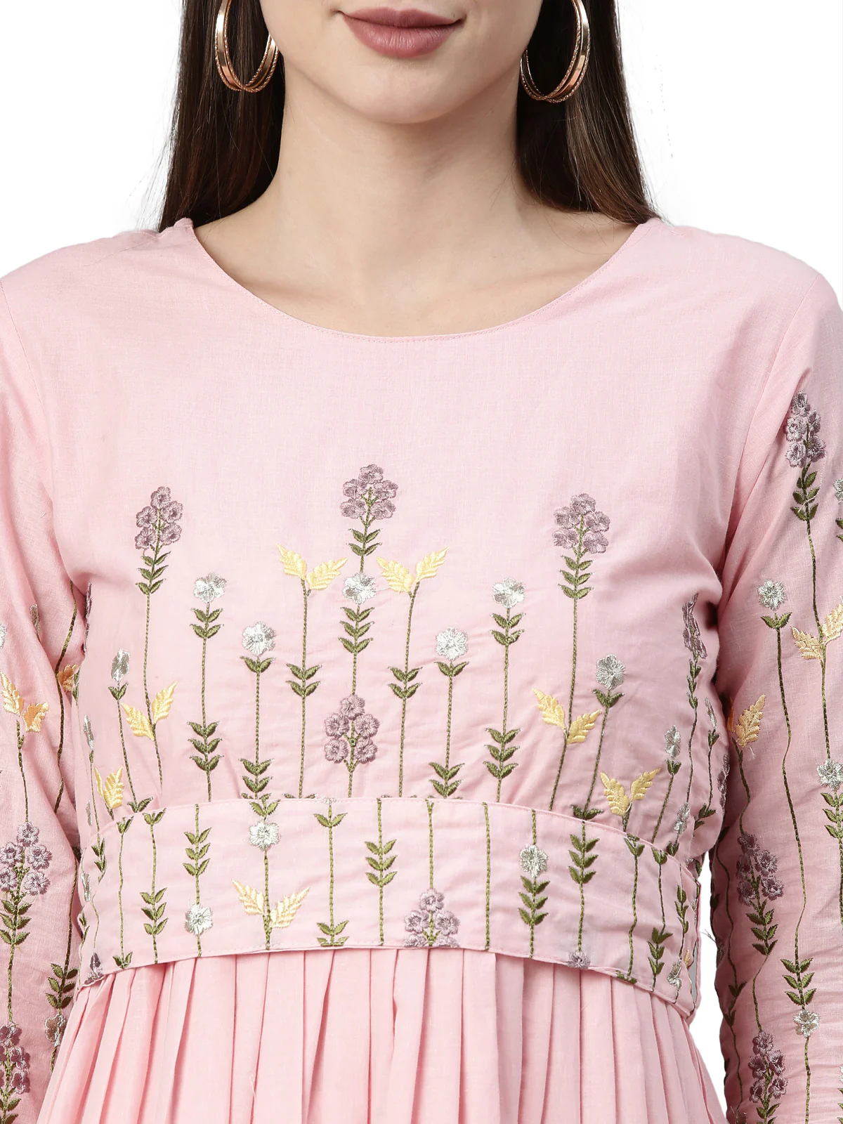 Neerus Pink Color Cotton Fabric Kurta - Image 2