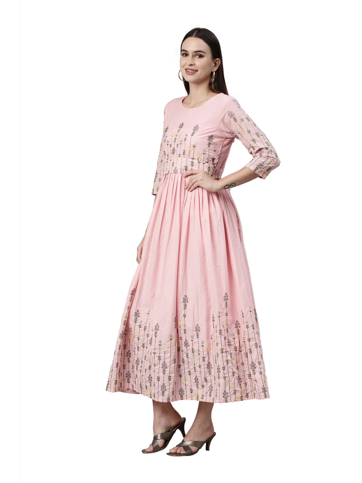 Neerus Pink Color Cotton Fabric Kurta - Image 3