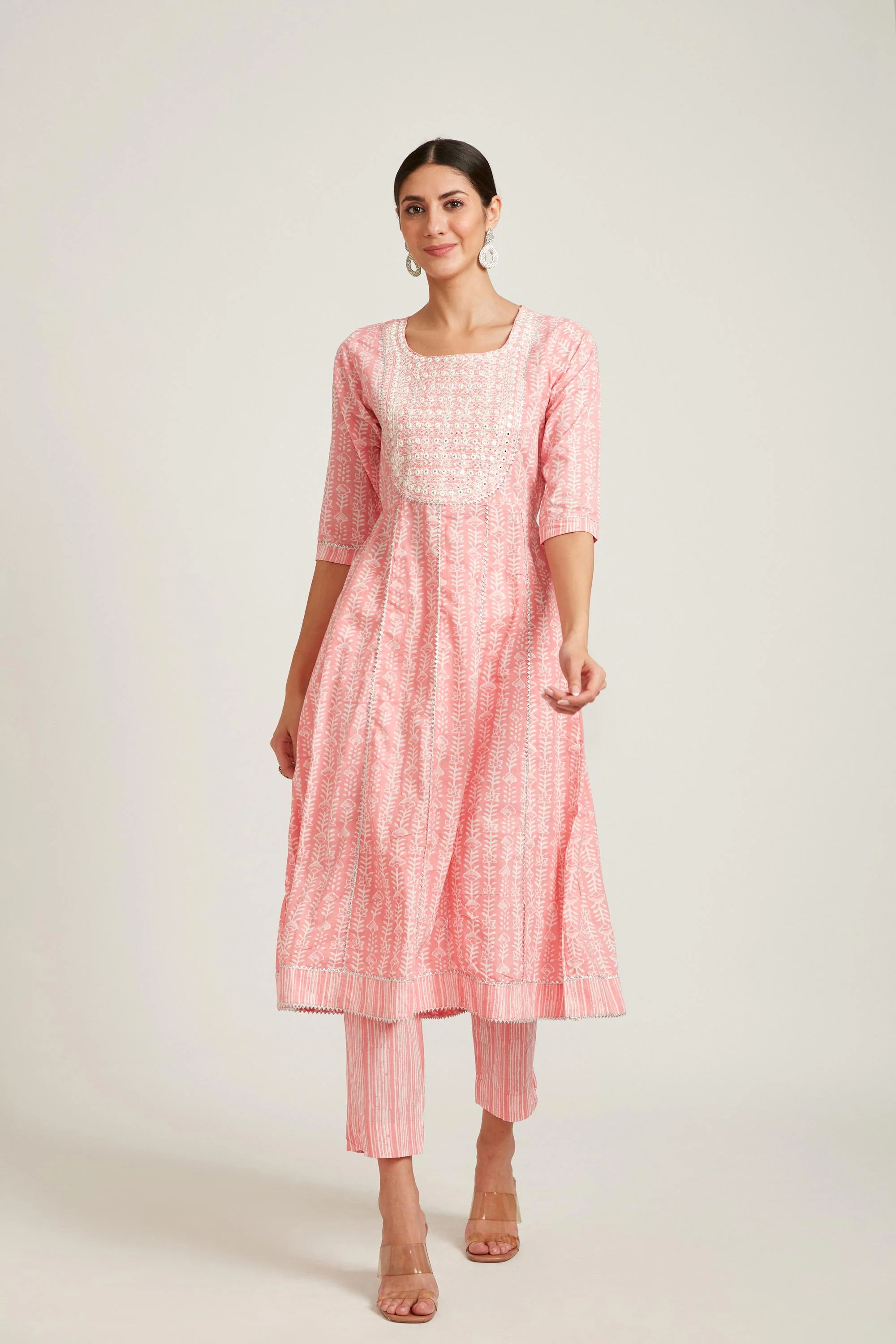 Neerus Pink Color Cotton Fabric Kurta Set - Image 3
