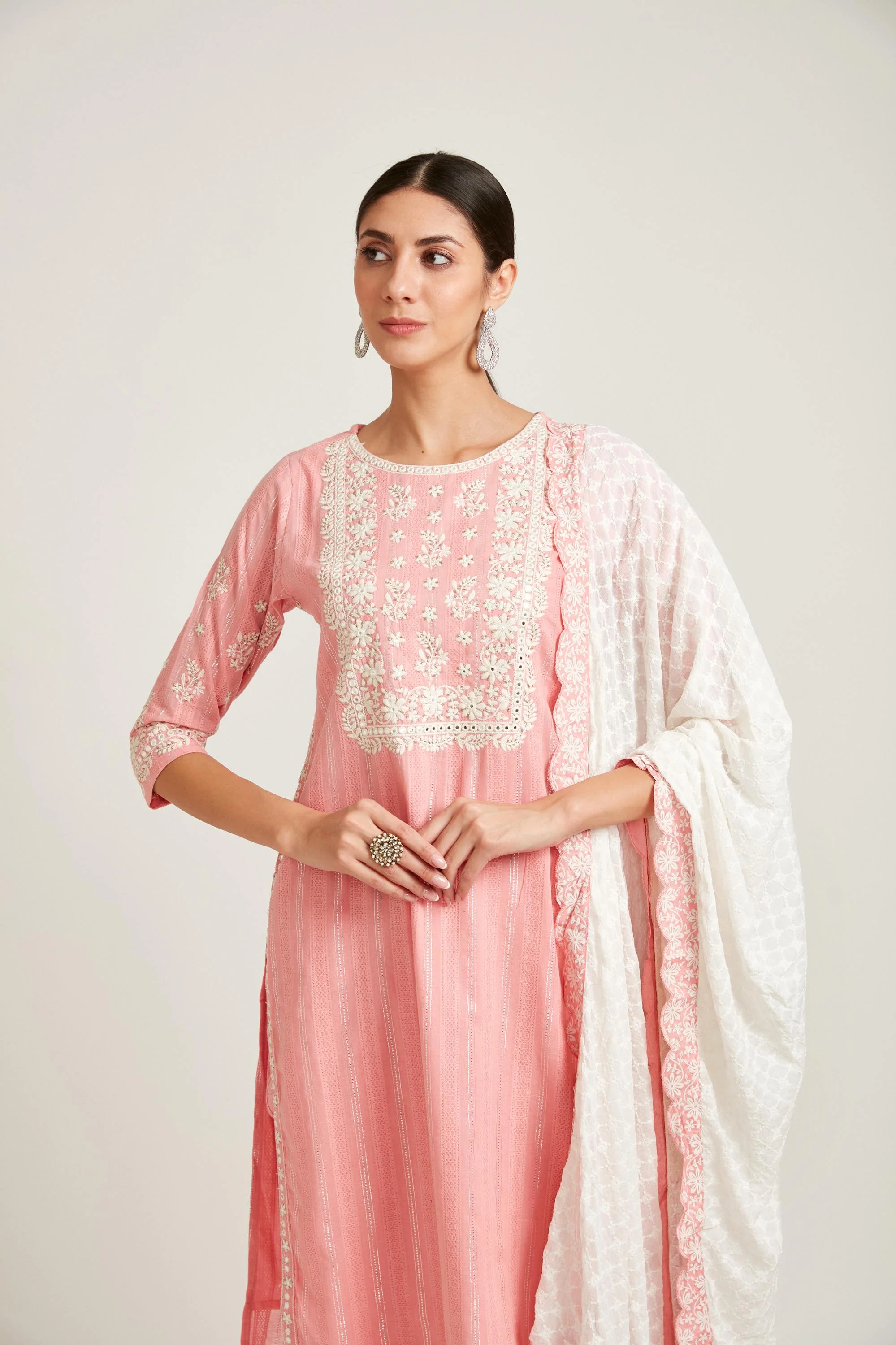 Neerus Pink Color Cotton Fabric Kurta Set - Image 3