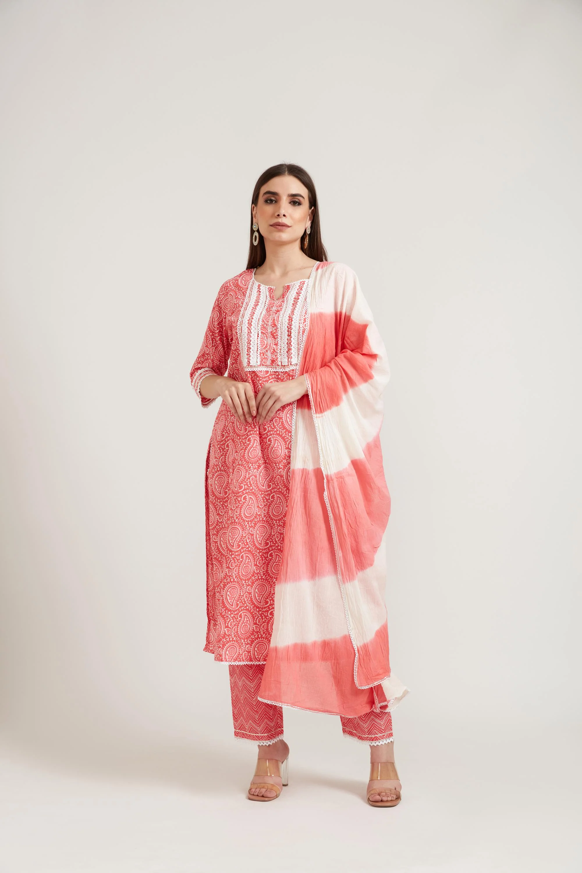 Neerus Pink Color Cotton Fabric Suit Set