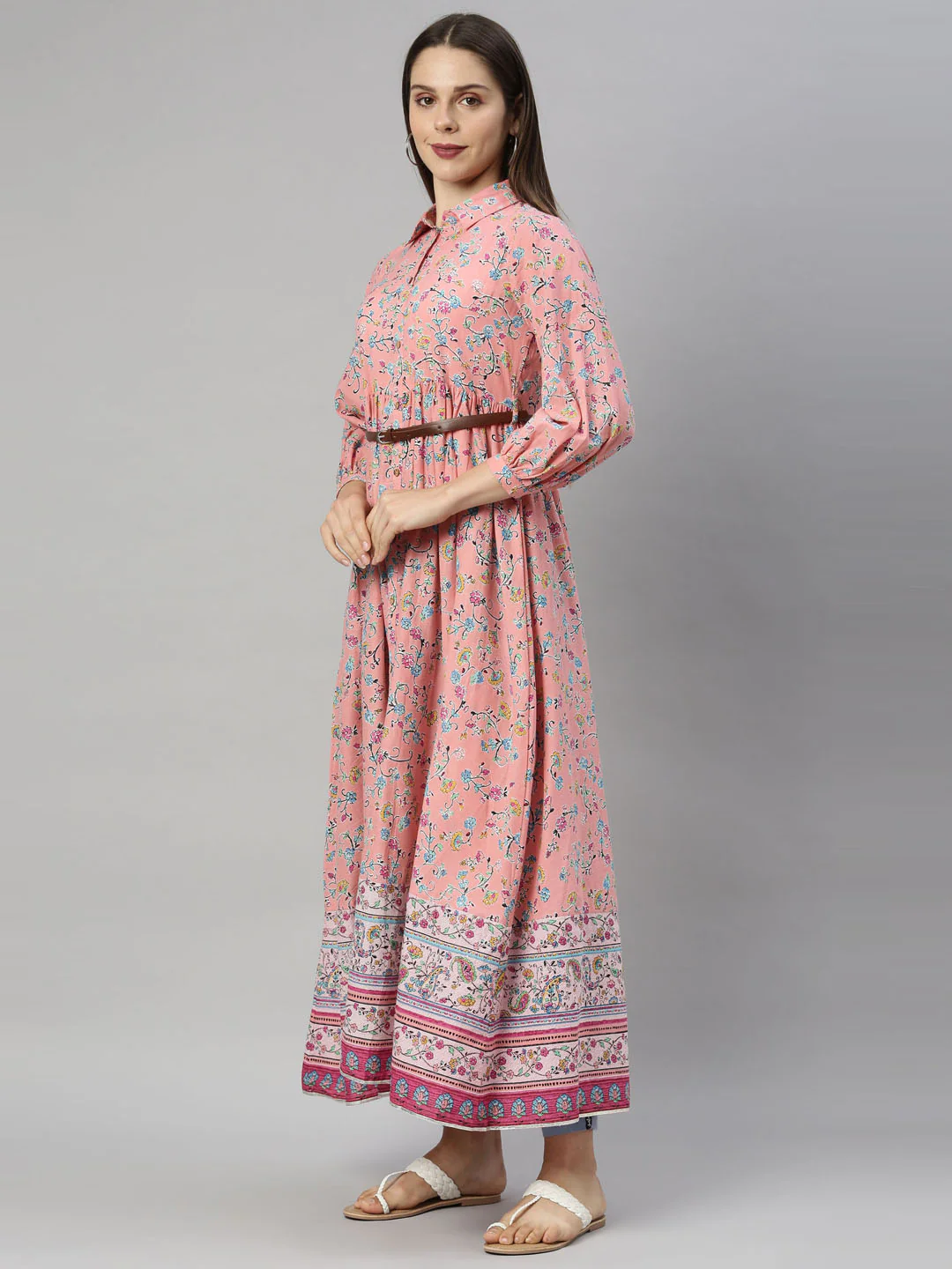 Neerus Pink Color Cotton Fabric Tunic - Image 4