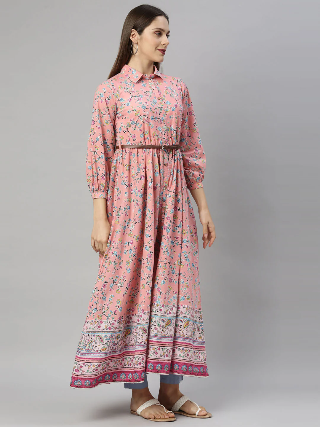 Neerus Pink Color Cotton Fabric Tunic - Image 5