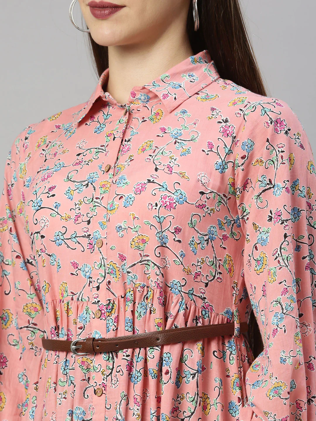 Neerus Pink Color Cotton Fabric Tunic - Image 8