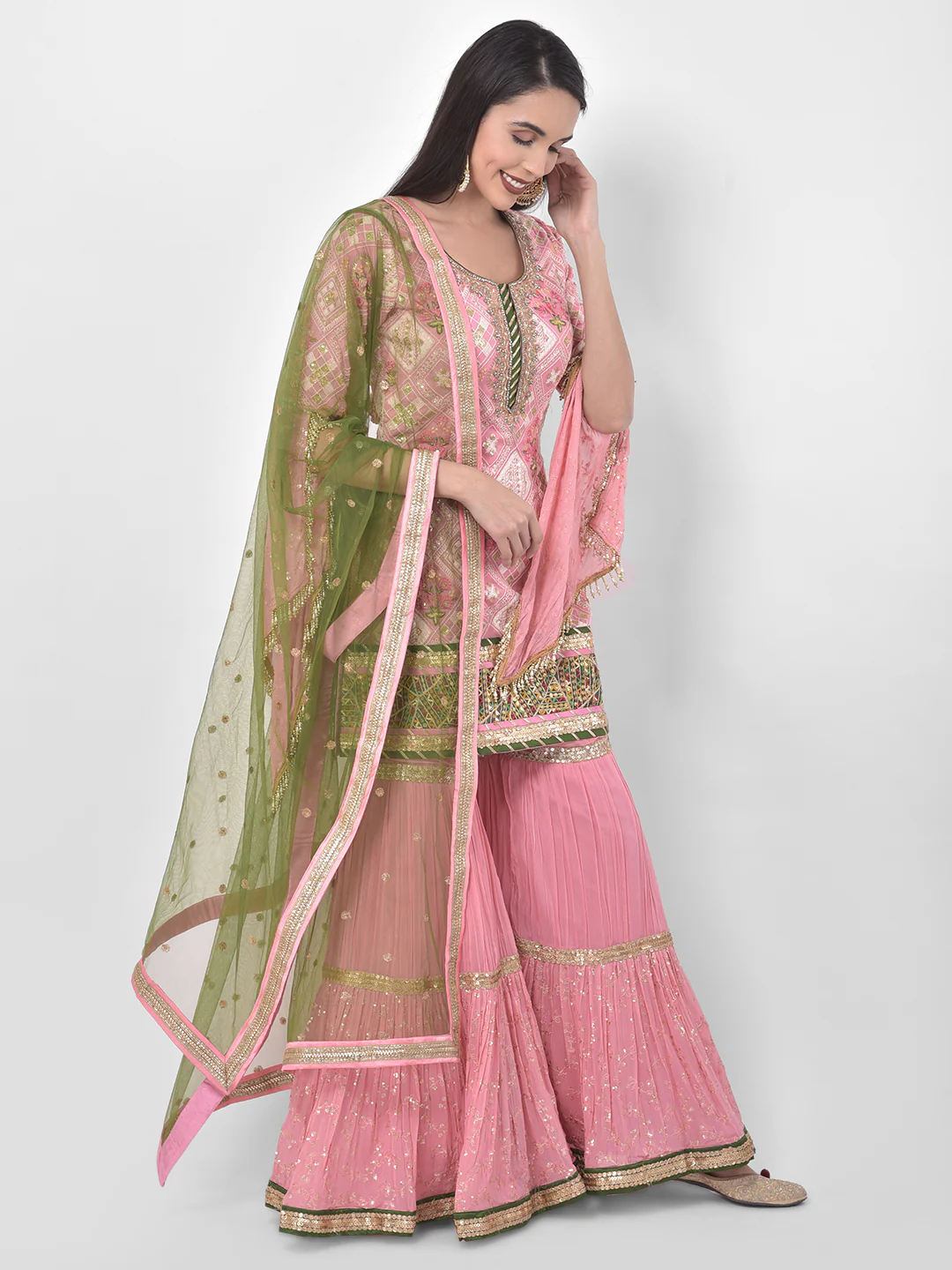 Neerus Pink Color Georgette Fabric Suit-Gharara - Image 2