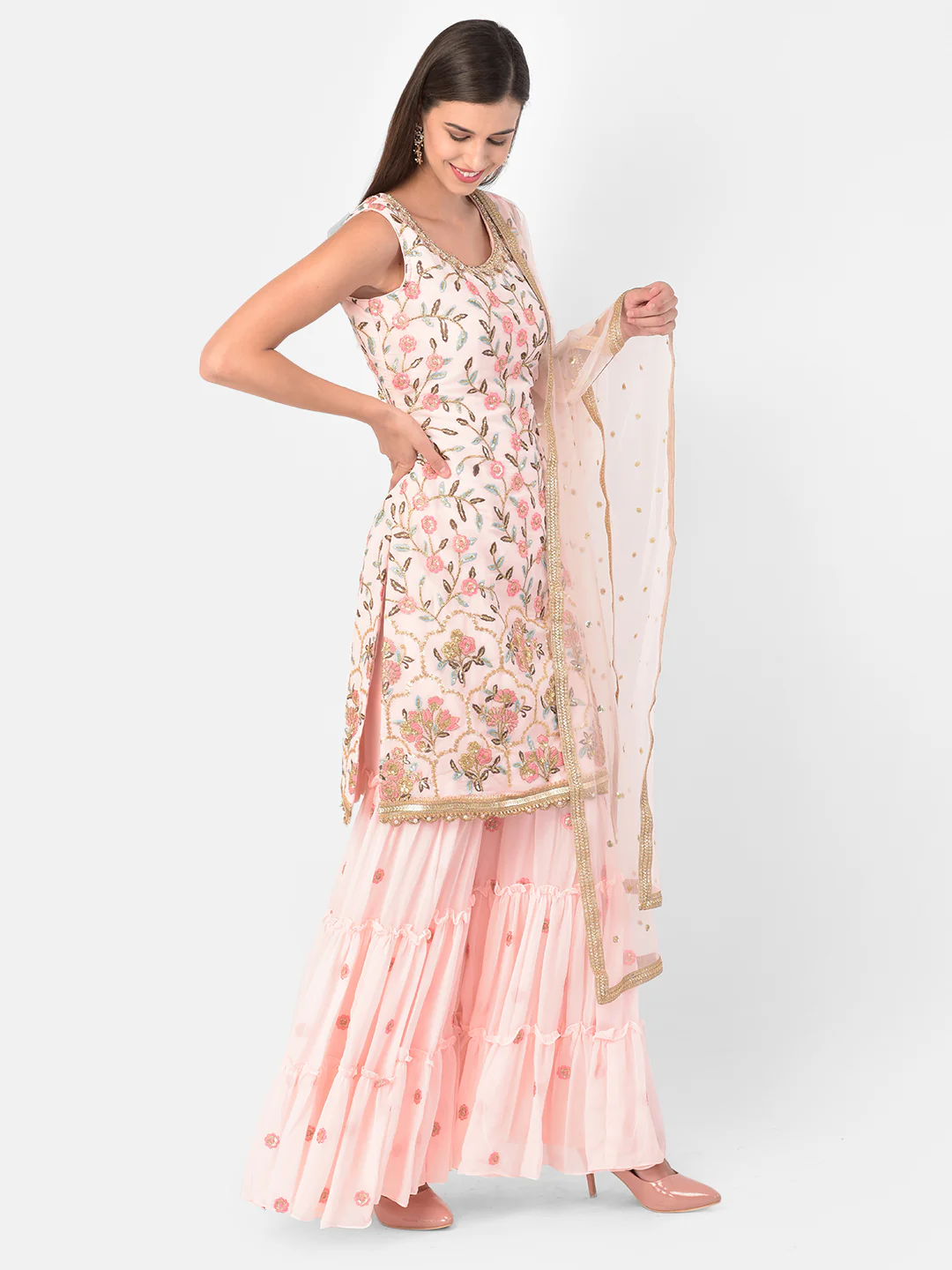 Neerus Pink Color Georgette Fabric Suit-Gharara - Image 2