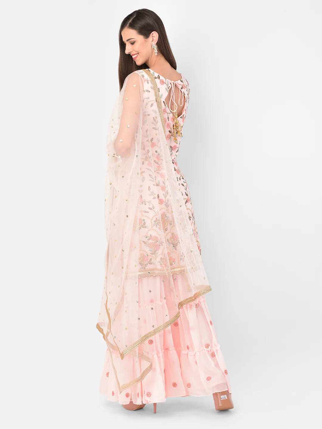 Neerus Pink Color Georgette Fabric Suit-Gharara - Image 3