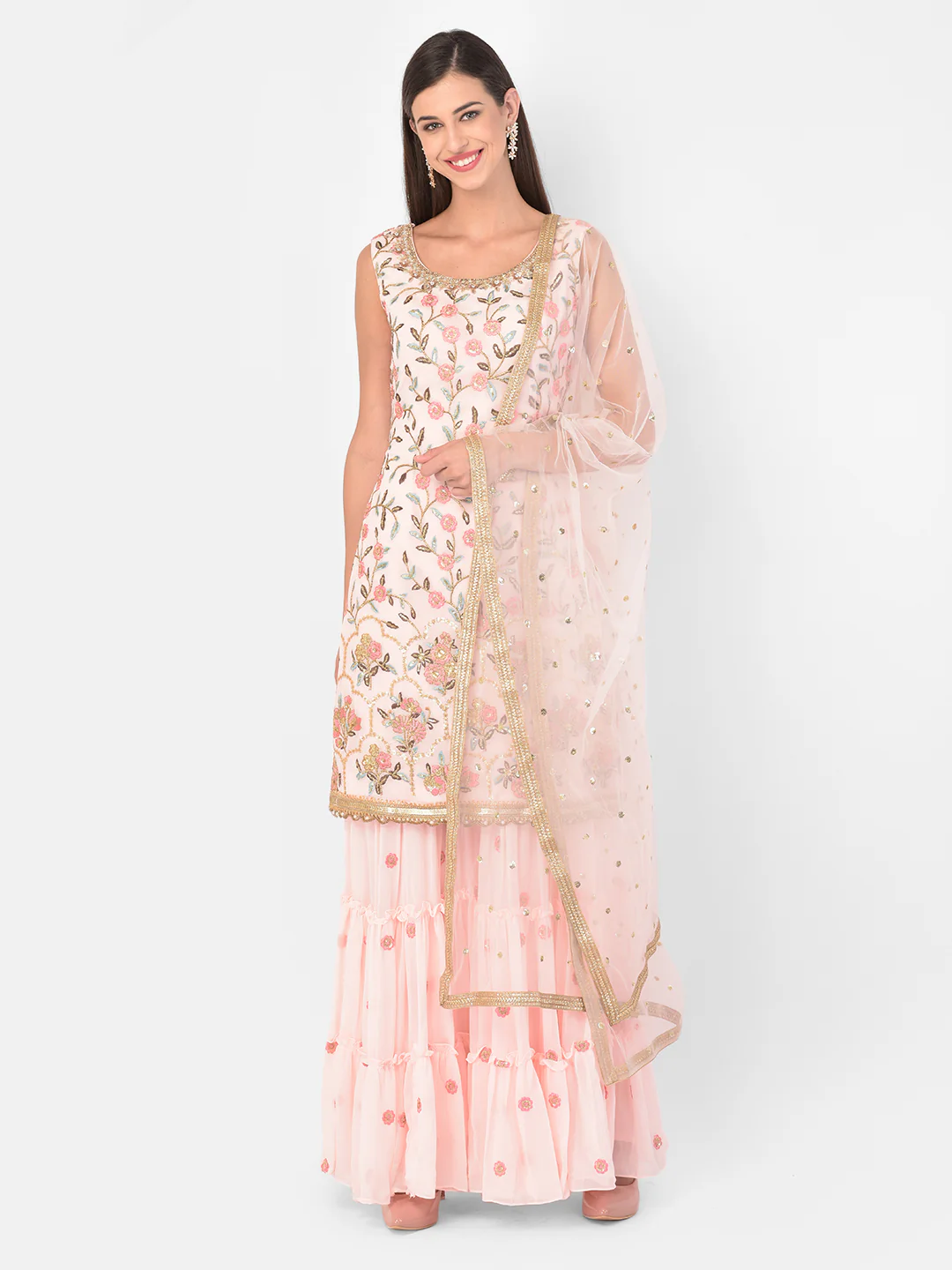 Neerus Pink Color Georgette Fabric Suit-Gharara - Image 9