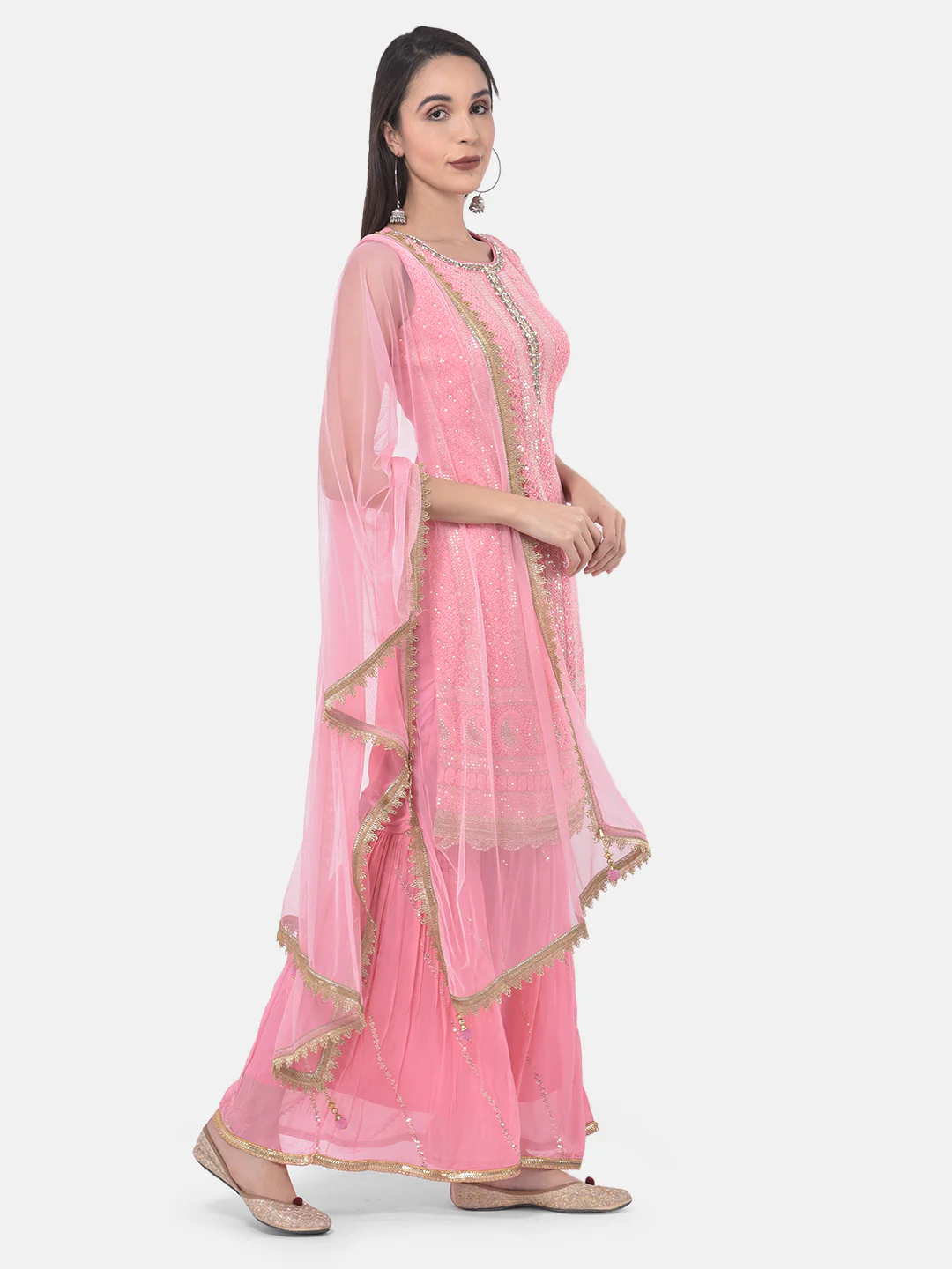 Neerus Pink Color Georgette Fabric Suit-Gharara - Image 2