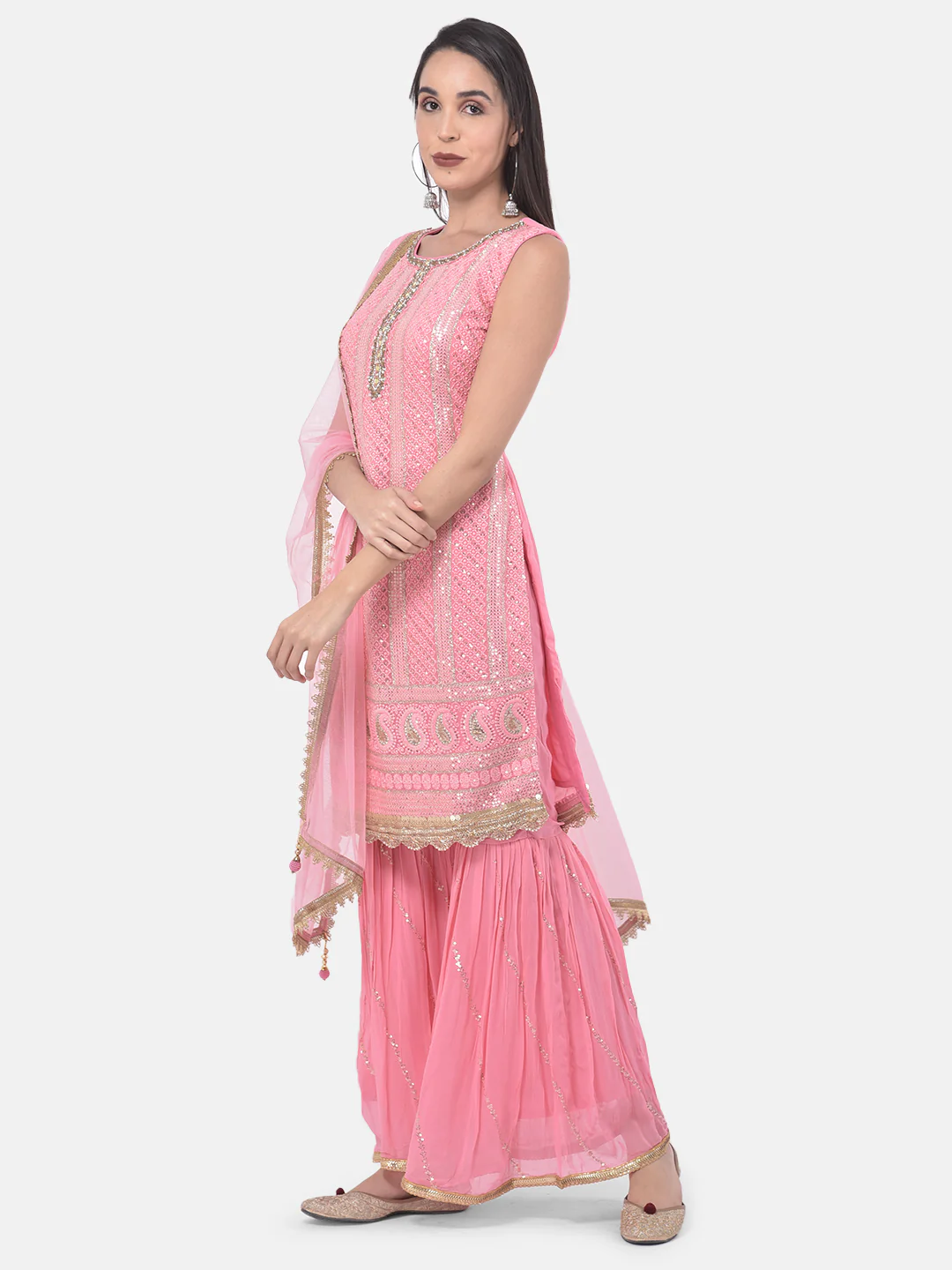 Neerus Pink Color Georgette Fabric Suit-Gharara - Image 3