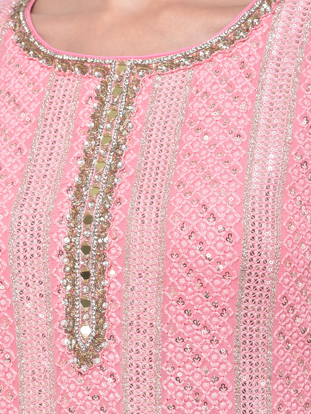 Neerus Pink Color Georgette Fabric Suit-Gharara - Image 5