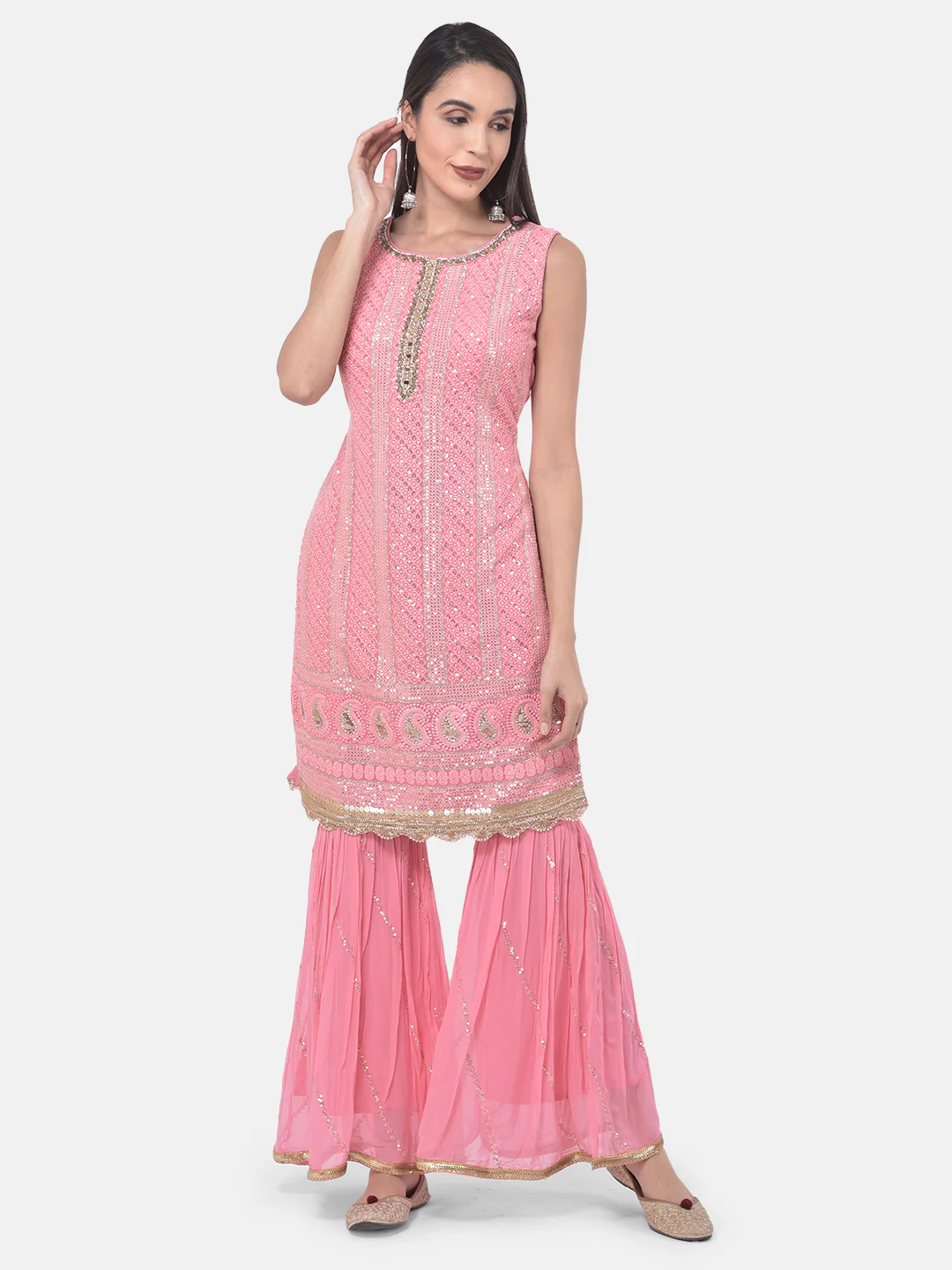 Neerus Pink Color Georgette Fabric Suit-Gharara - Image 8