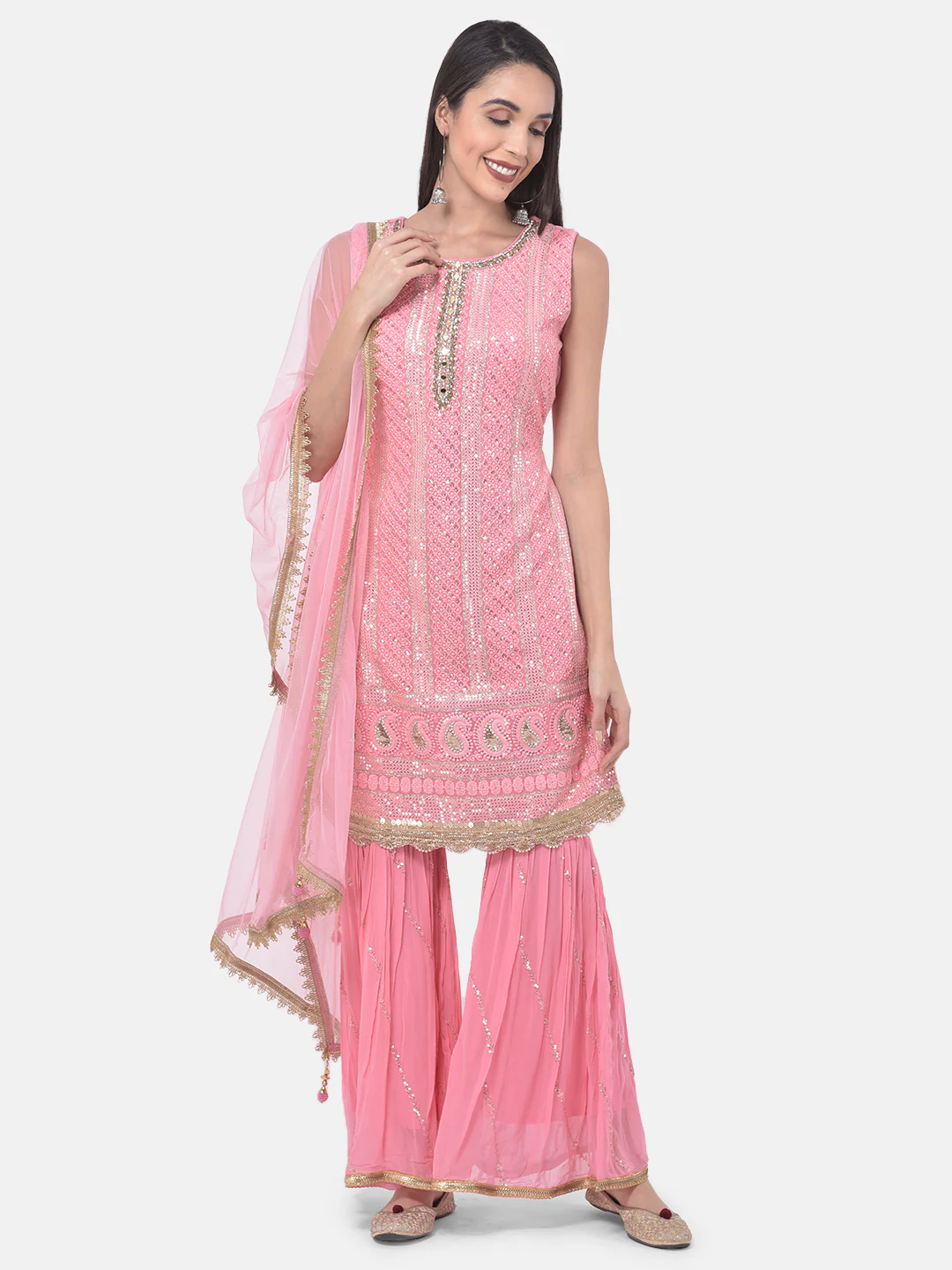 Neerus Pink Color Georgette Fabric Suit-Gharara - Image 9