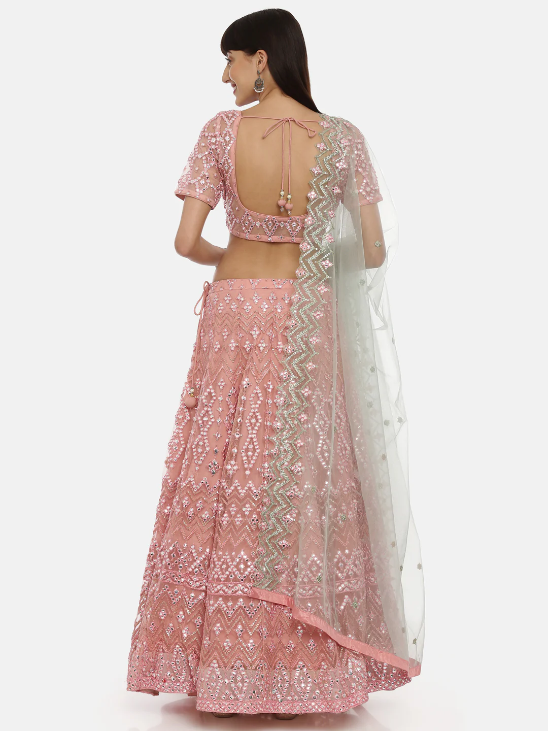 Neerus Pink Color Nett Fabric Ghagra Set - Image 6