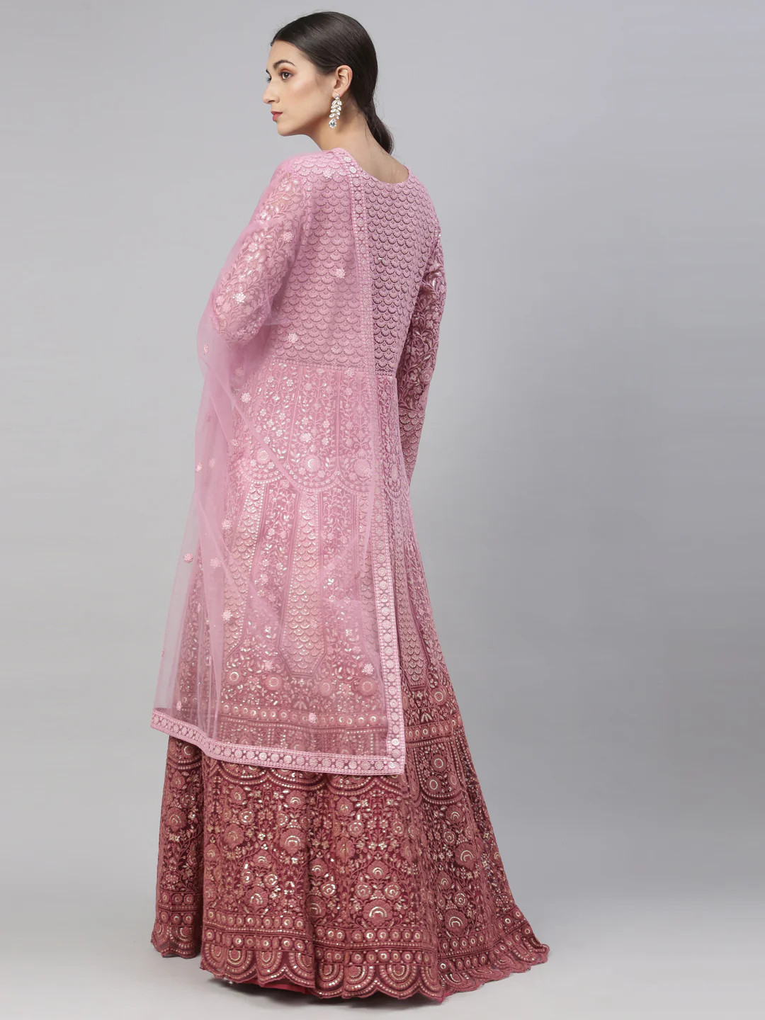 Neerus Pink Color Nett Fabric Gown - Image 18