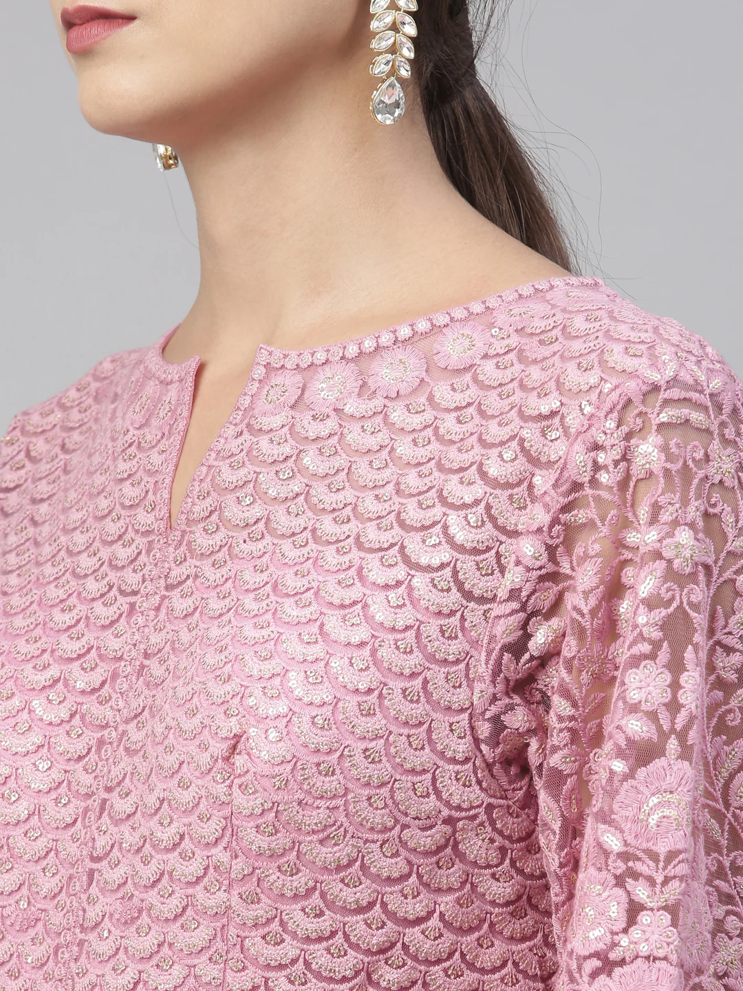 Neerus Pink Color Nett Fabric Gown - Image 2